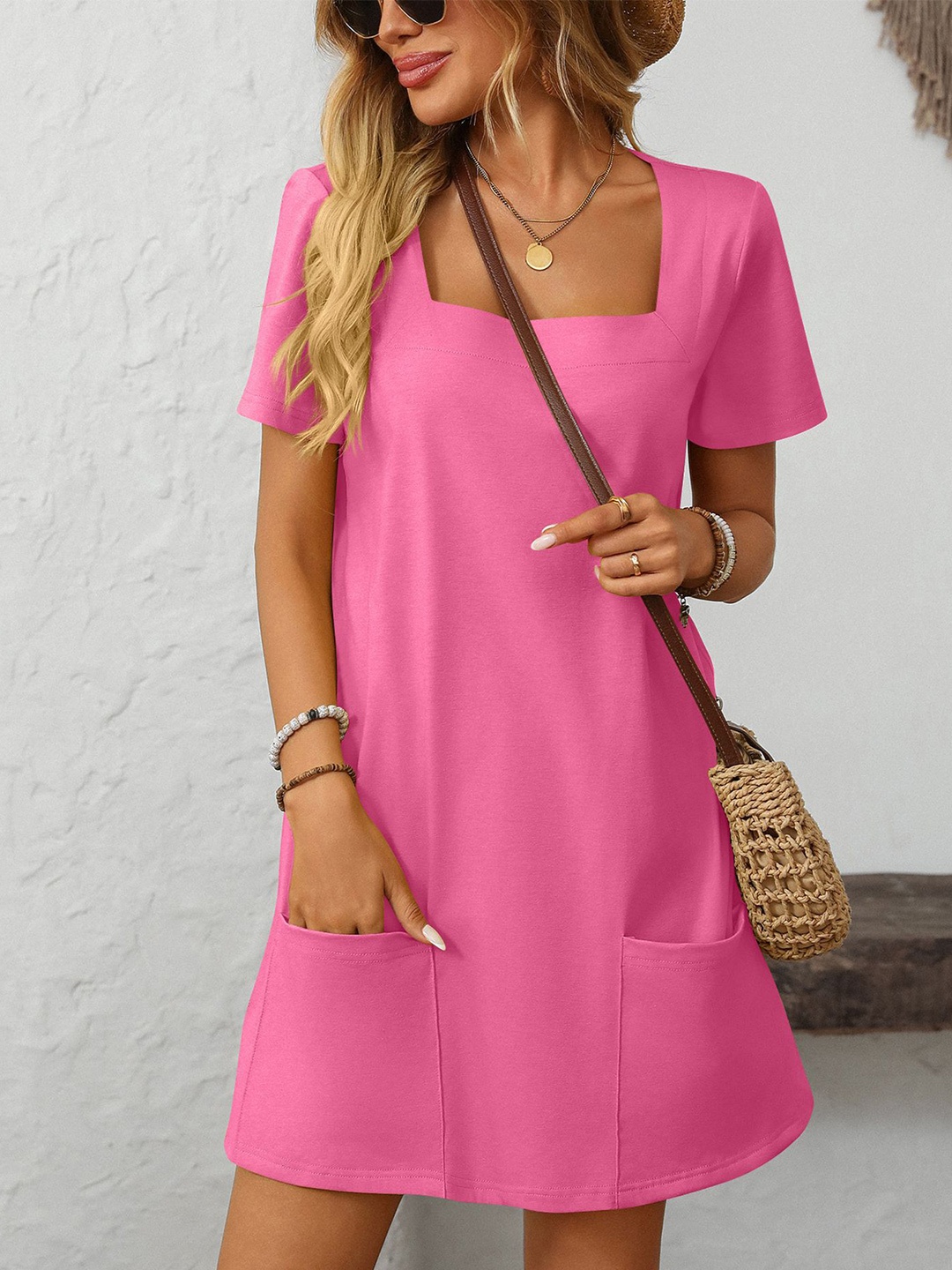 

StyleCast x Revolte Women Square Neck A-Line Dress, Pink