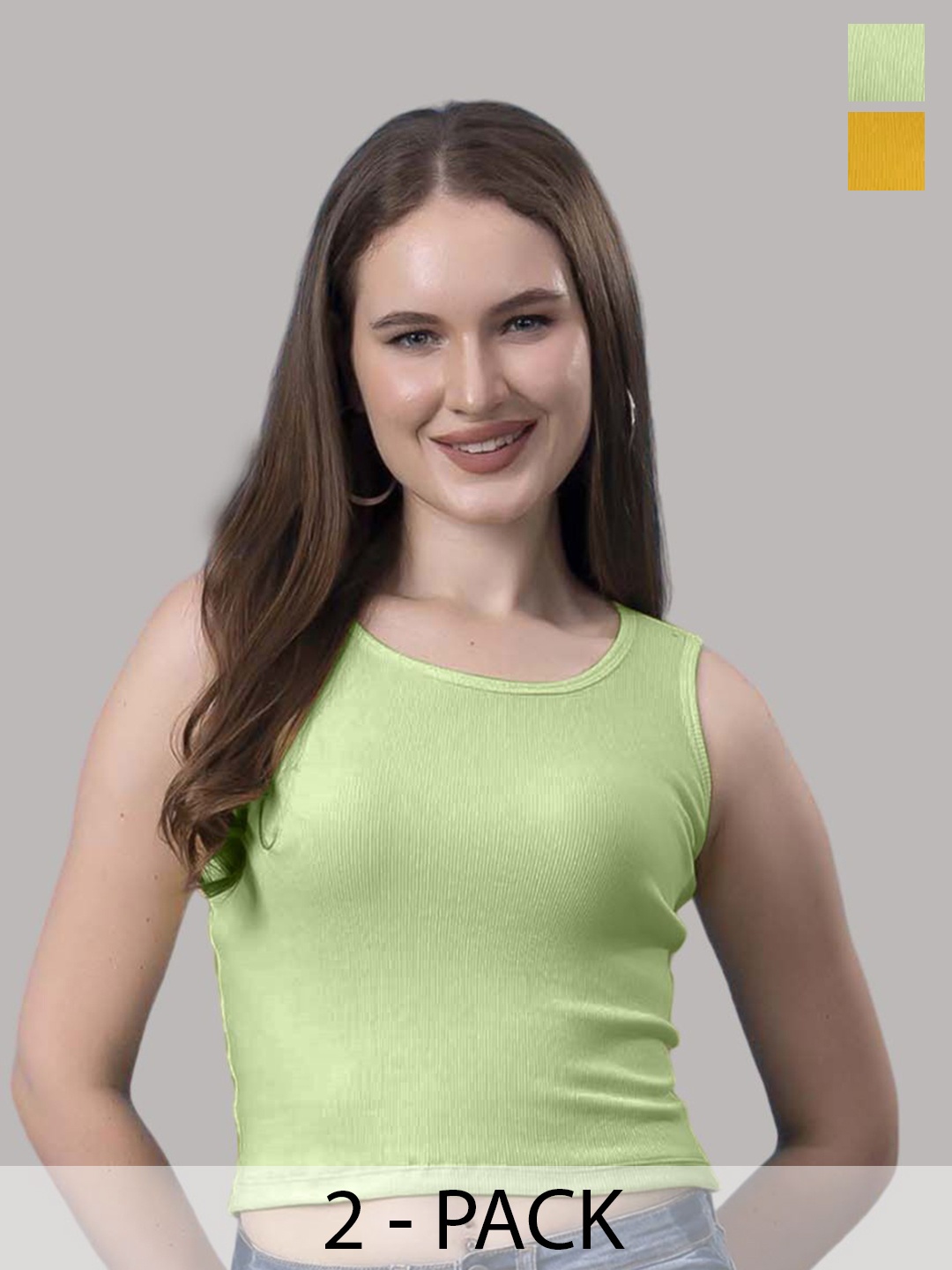 

Friskers Women Pack Of 2 Cotton Tank Crop Top, Green