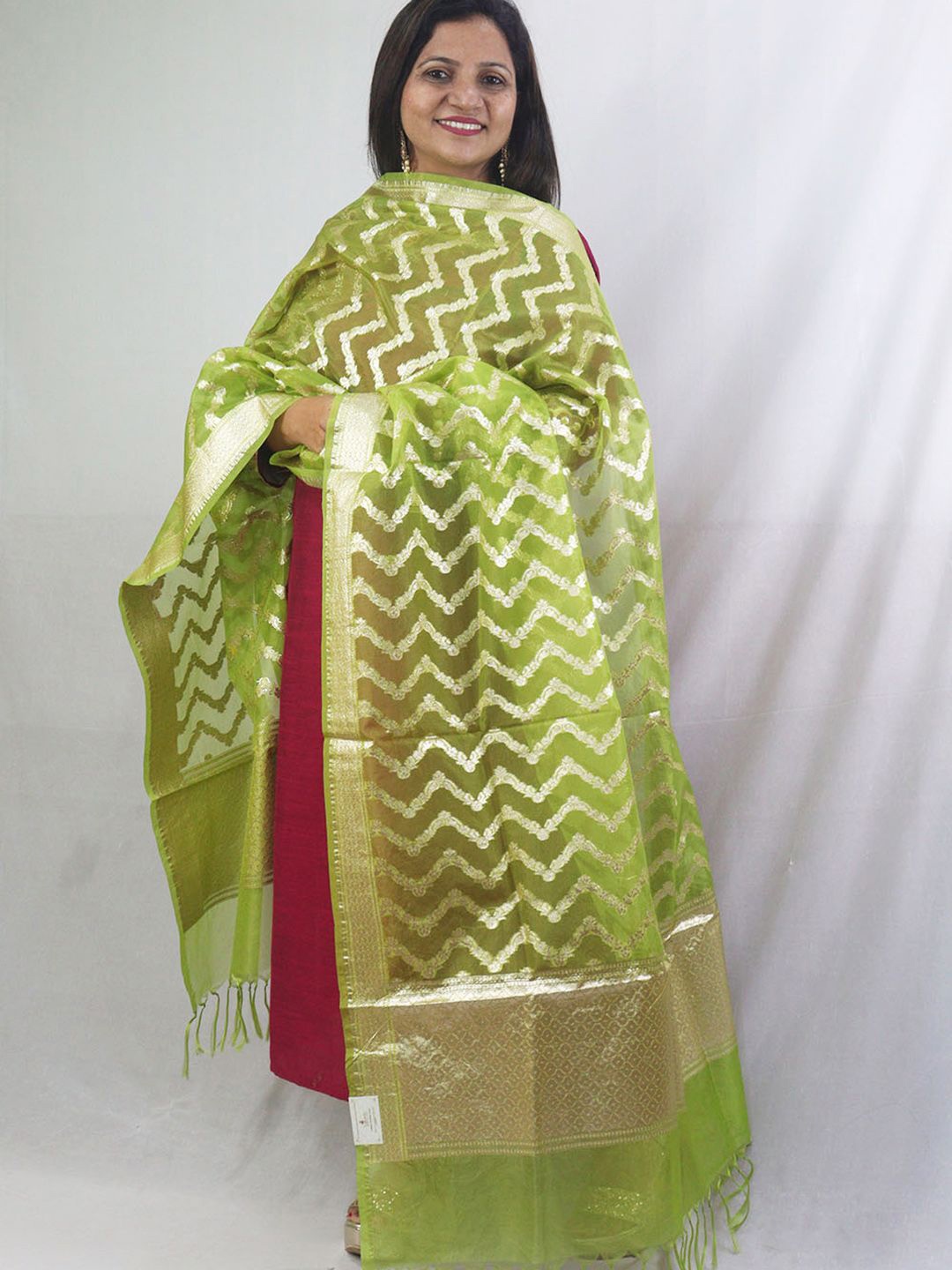 

Luxurionworld Ethnic Motifs Woven Design Organza Dupatta, Green