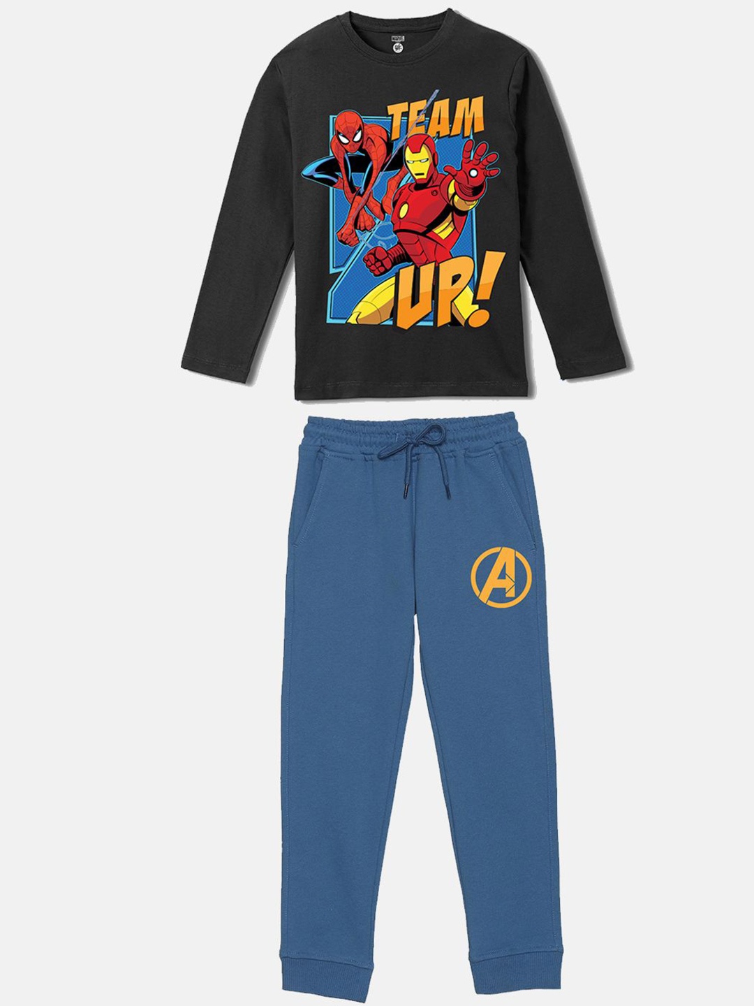 

YK Marvel Boys Graphic Avengers Marvel Printed T-shirt With Jogger, Black