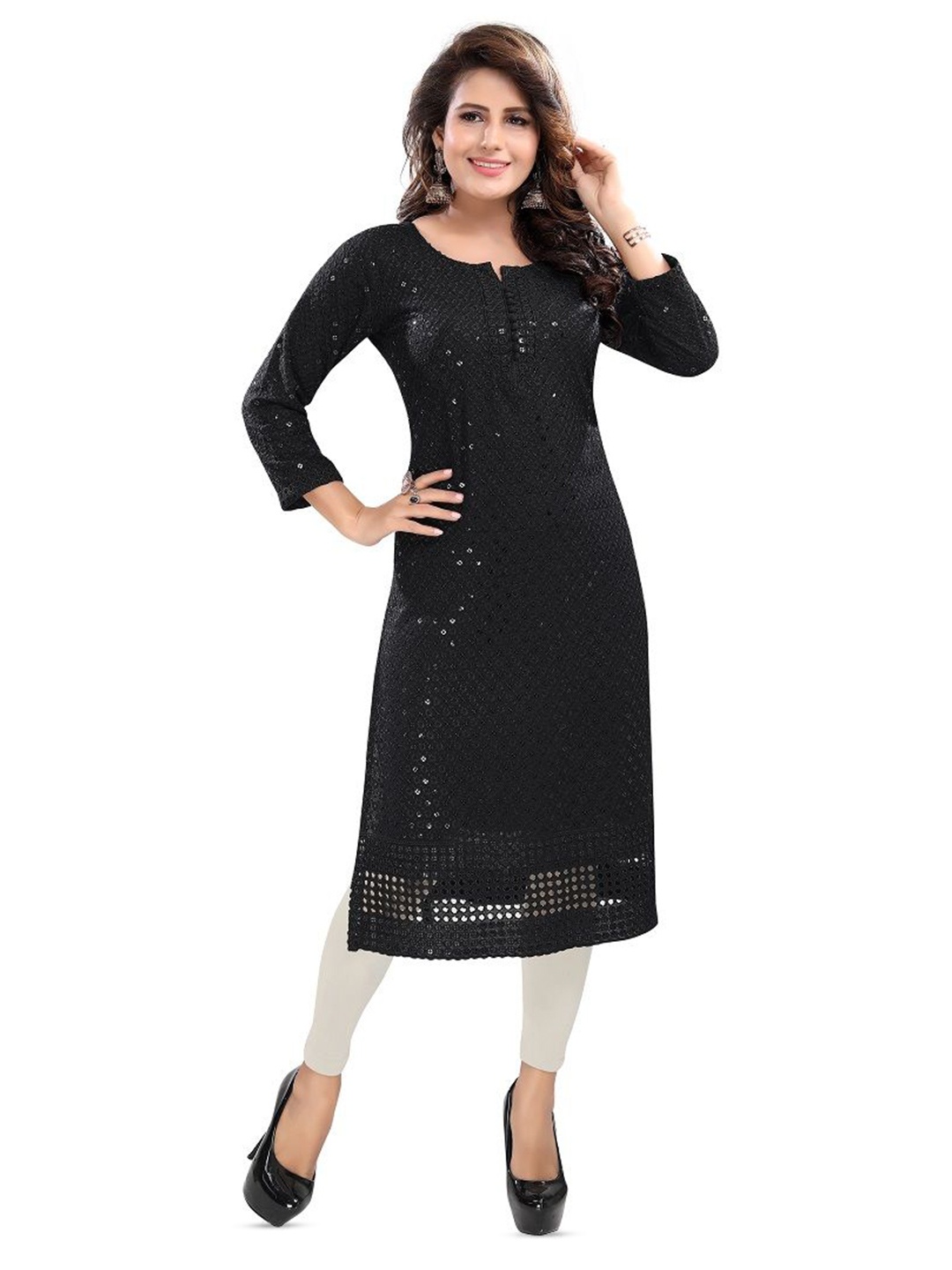 

DREAM & DZIRE Embroidered Straight Kurtas, Black