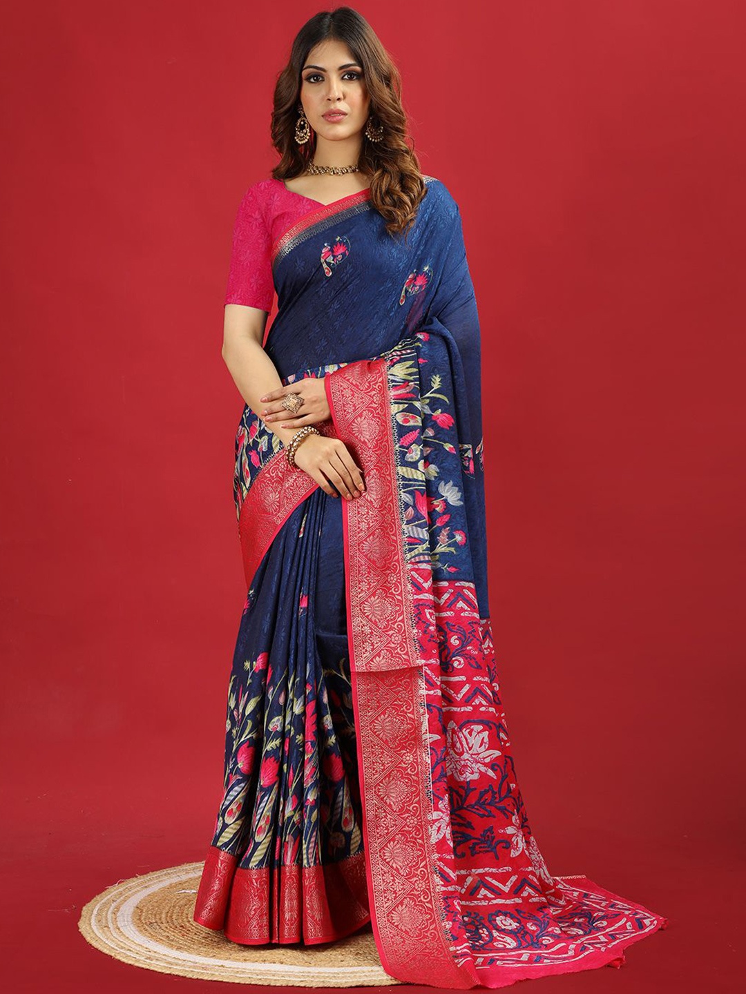 

NIRMAL CREATION Floral Zari Saree, Blue