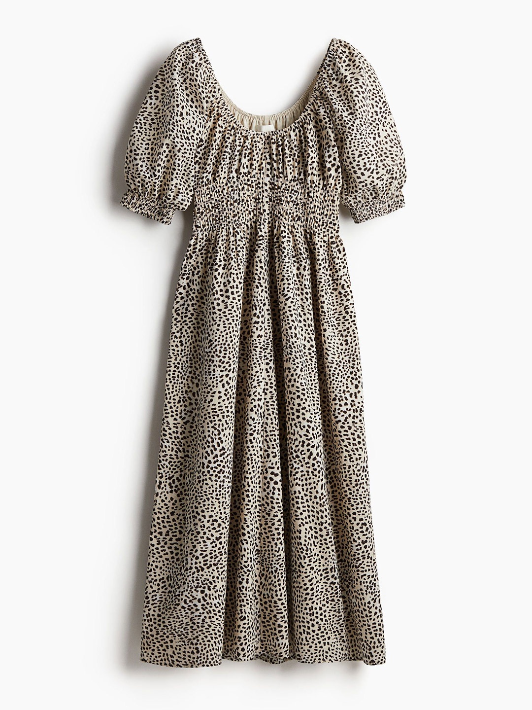 

H&M Smocked-Waist Cotton Dress, Beige