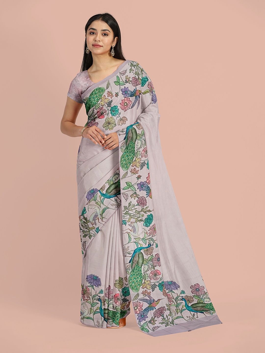 

Avyay Creation Printed Saree With Printed Blouse Piece, Rose