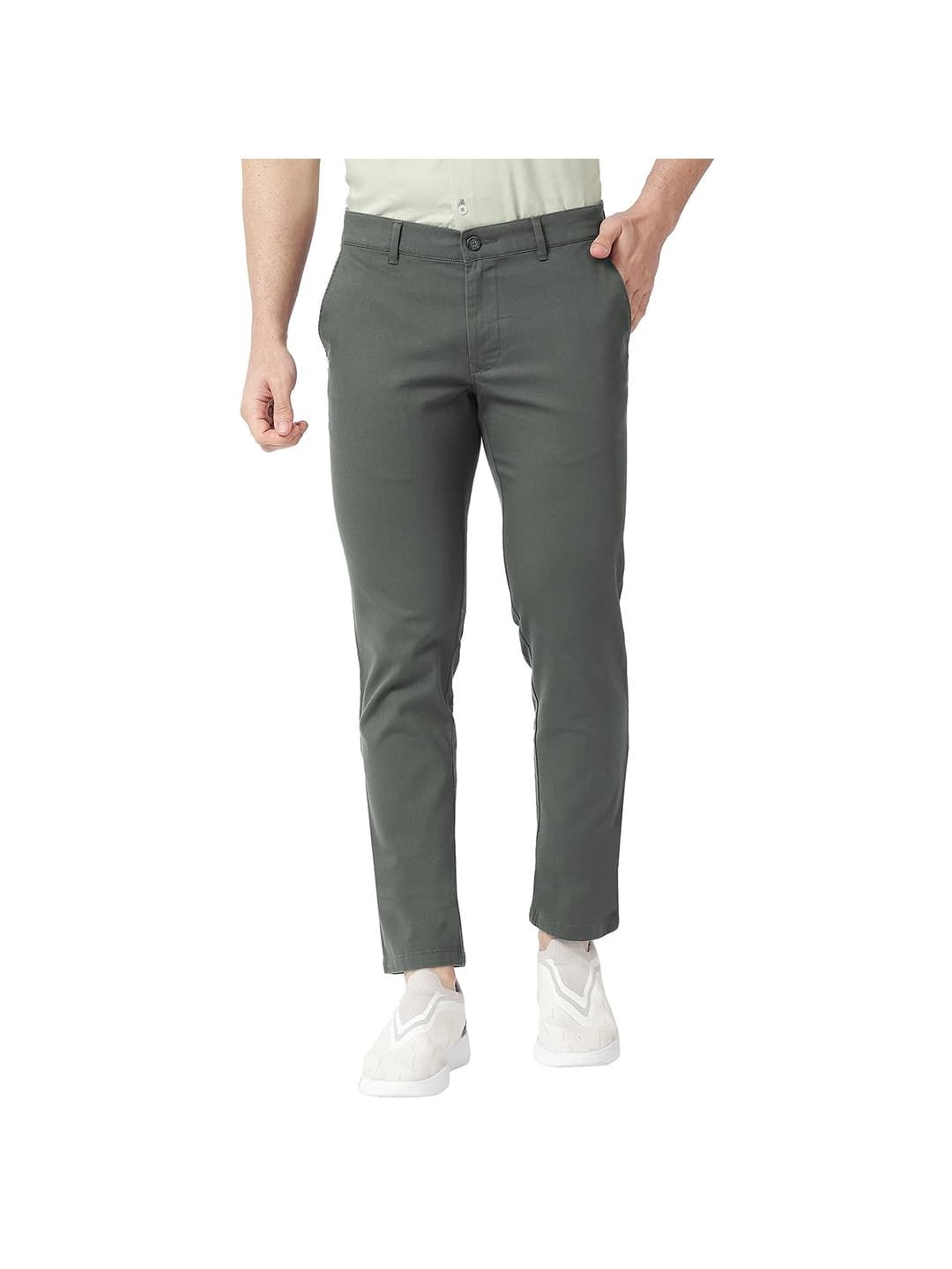 

Basics Men Tapered Fit Mid-Rise Cotton Formal Trousers, Grey