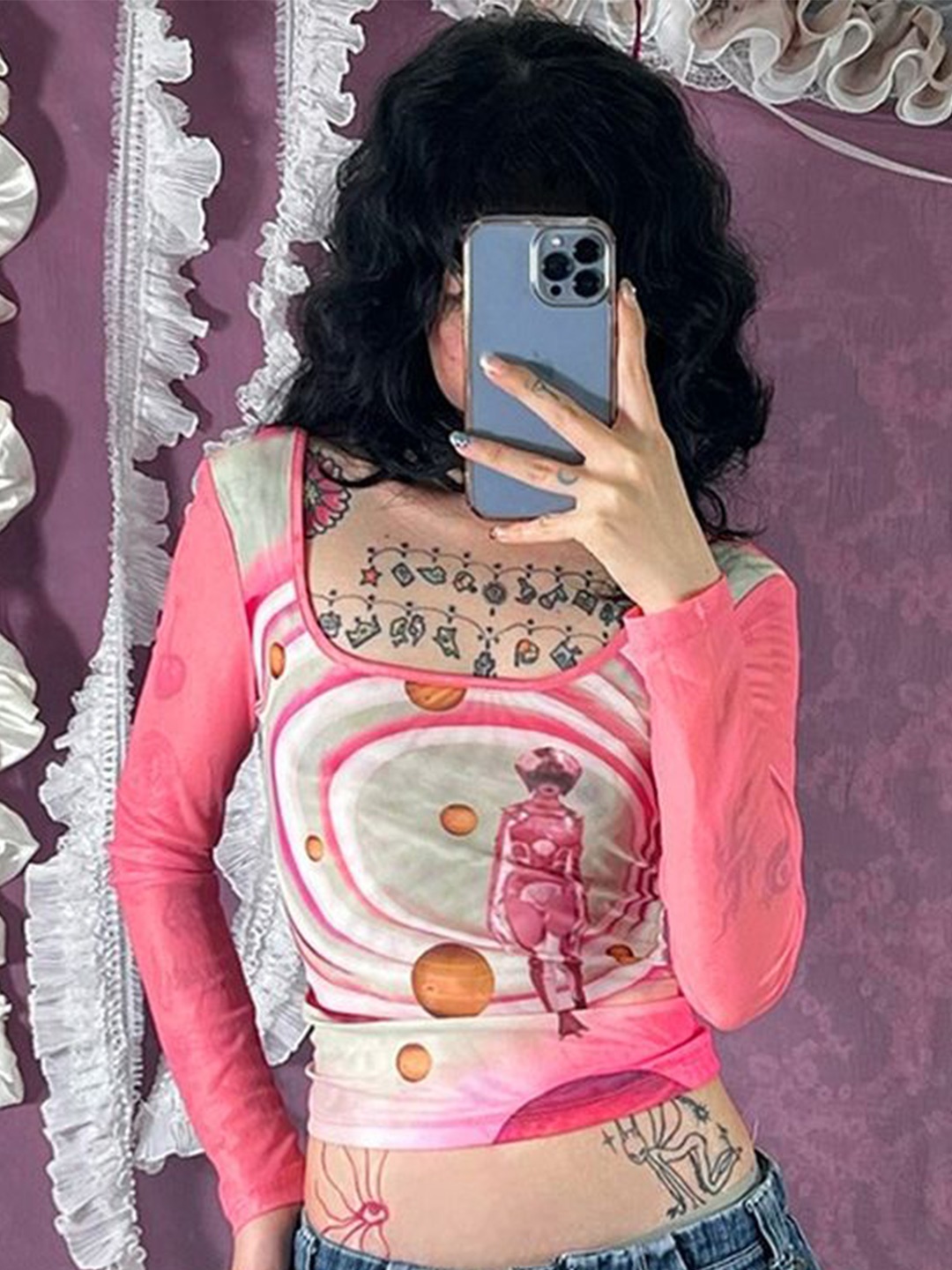

LULU & SKY Graphic Printed Full Sleeve Top, Pink