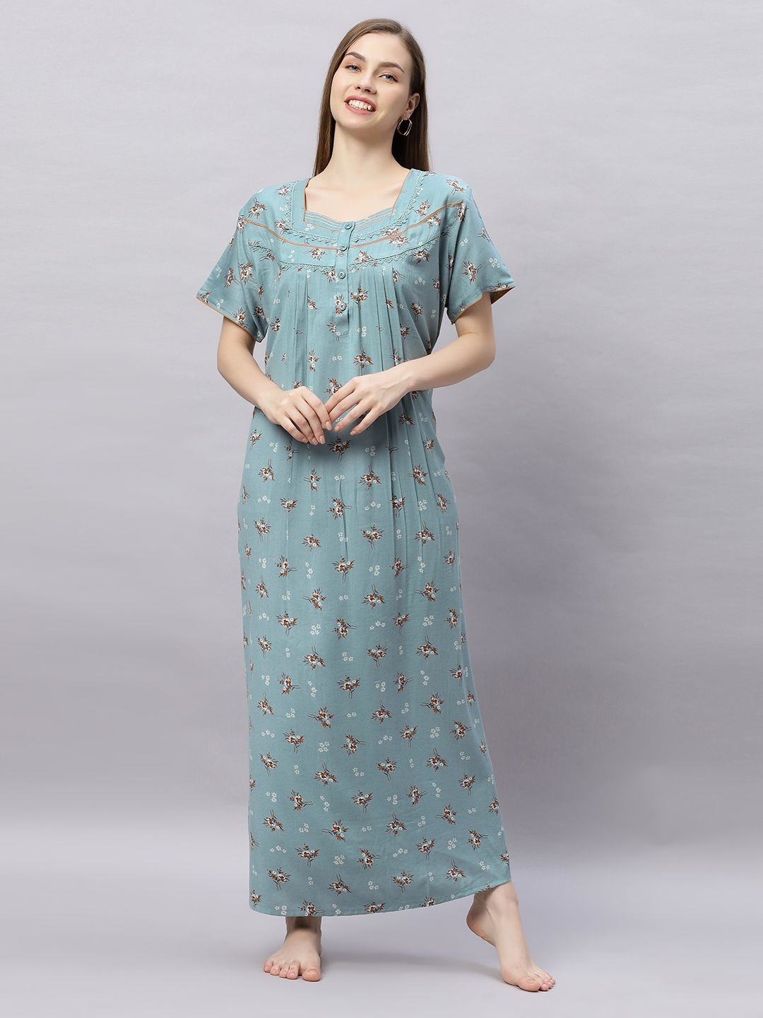 

QUIRA Women Printed Maxi Nightdress, Green