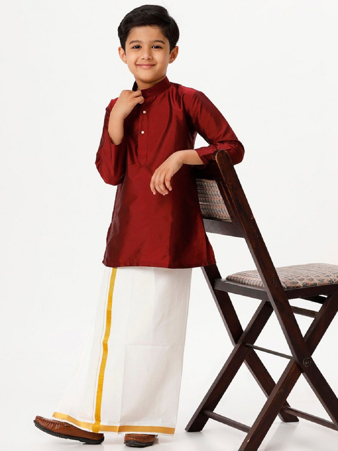 

Ramraj Boys Long Sleeves Kurta with Jari Dhoti Combo, Maroon