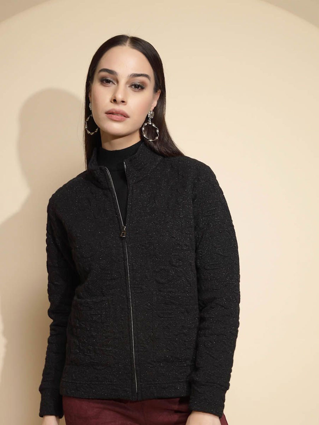 

Global Republic Women Self Design Sweatshirt, Black