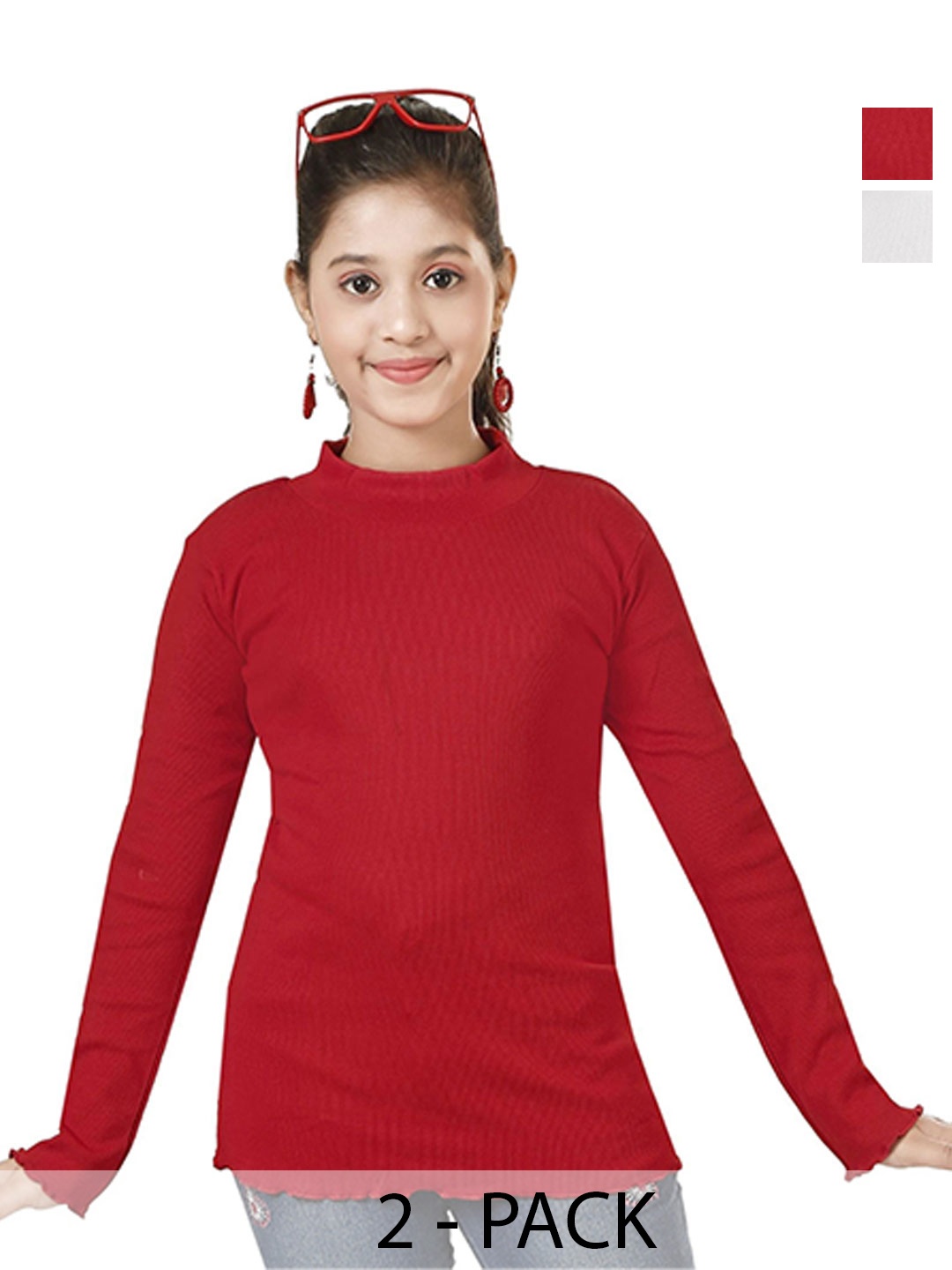 

ZADMUS Girls Pack Of 2 High Neck Top, White