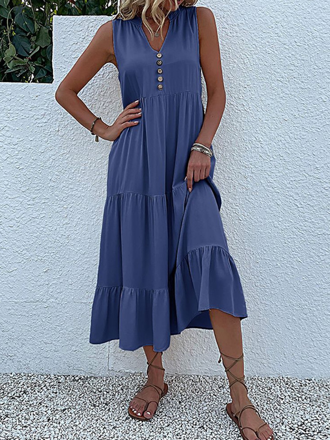 

StyleCast x Revolte Women Mandarin Collar A-Line Midi Dress, Blue