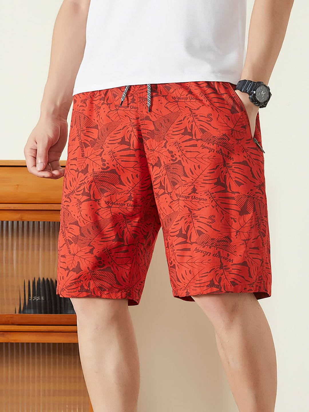 

StyleCast x Revolte Men Conversational Printed Shorts, Red