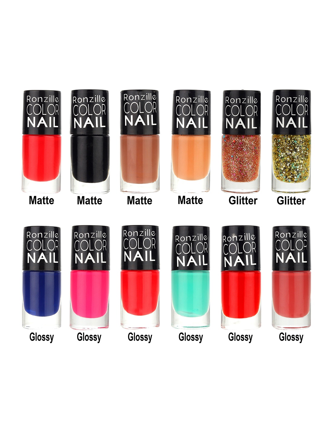 

Ronzille Set Of 12 Matte & Glitter Nail Polish - 6.5 ml Each - Combo A, Orange