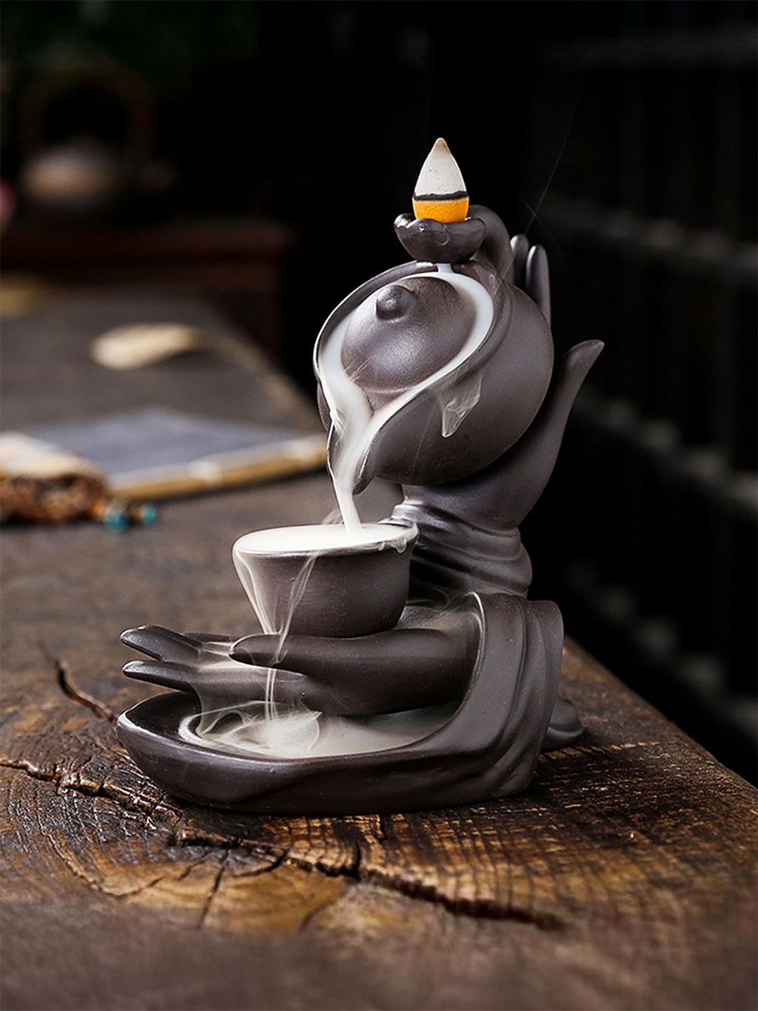 

Ekhasa Black Heat Resistant Ceramic Agarbatti Stand Backflow Smoke Fountain