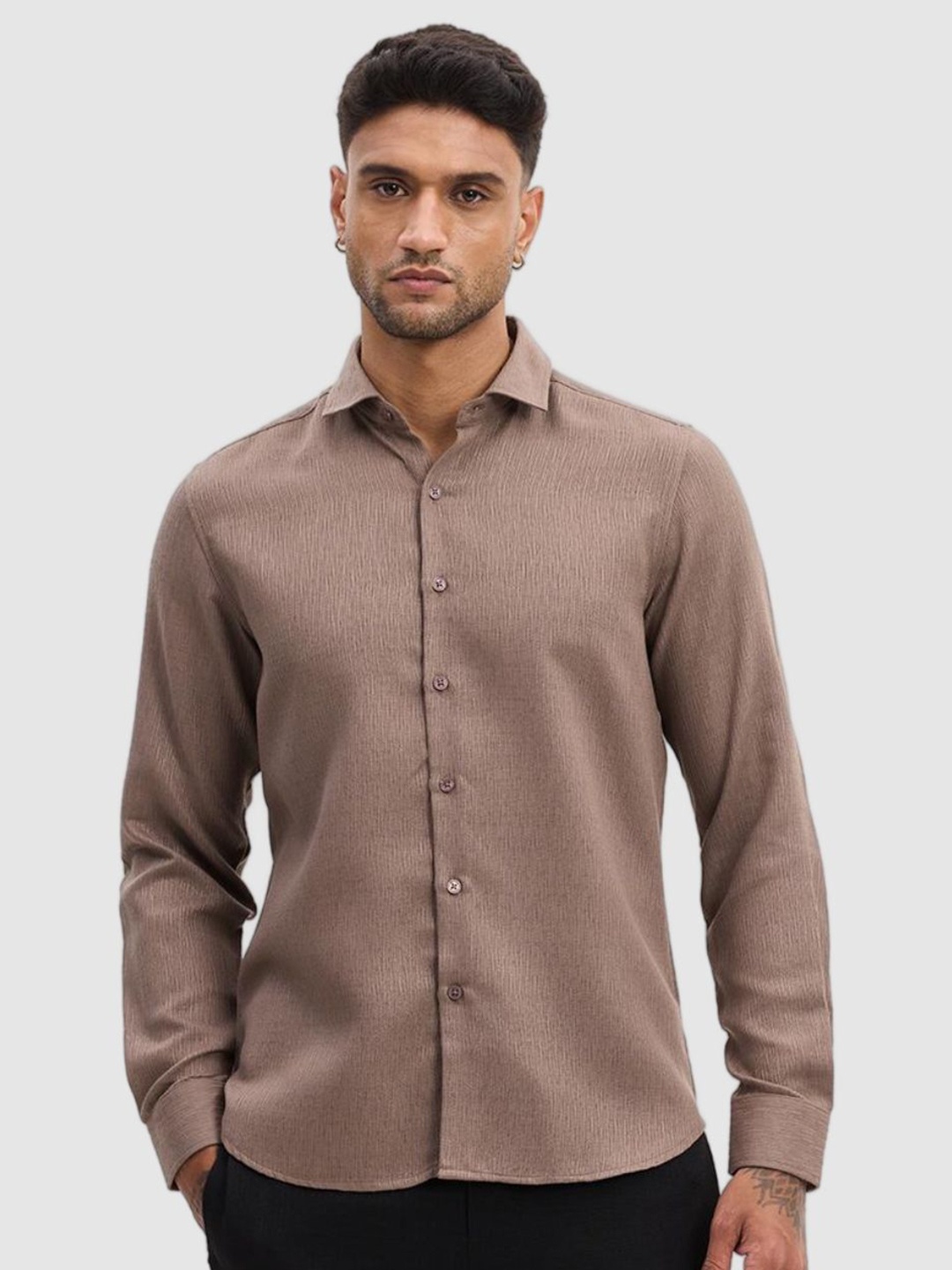 

Snitch Men Smart Fit Spread Collar Textured Casual Shirt, Brown