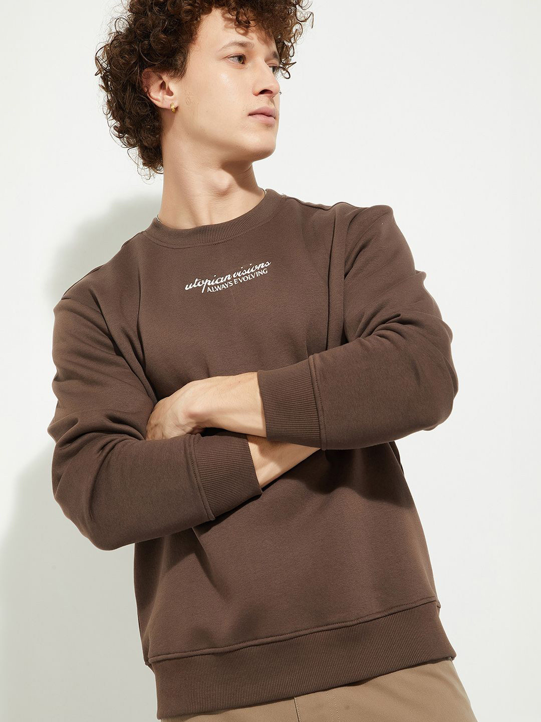 

MAX URB_N Men Knit Sweatshirt, Brown