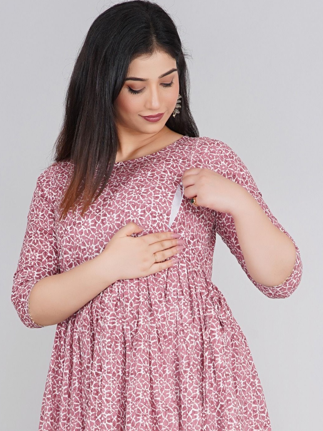 

Pristyle Printed Maternity Fit and Flare Midi Dress, Pink