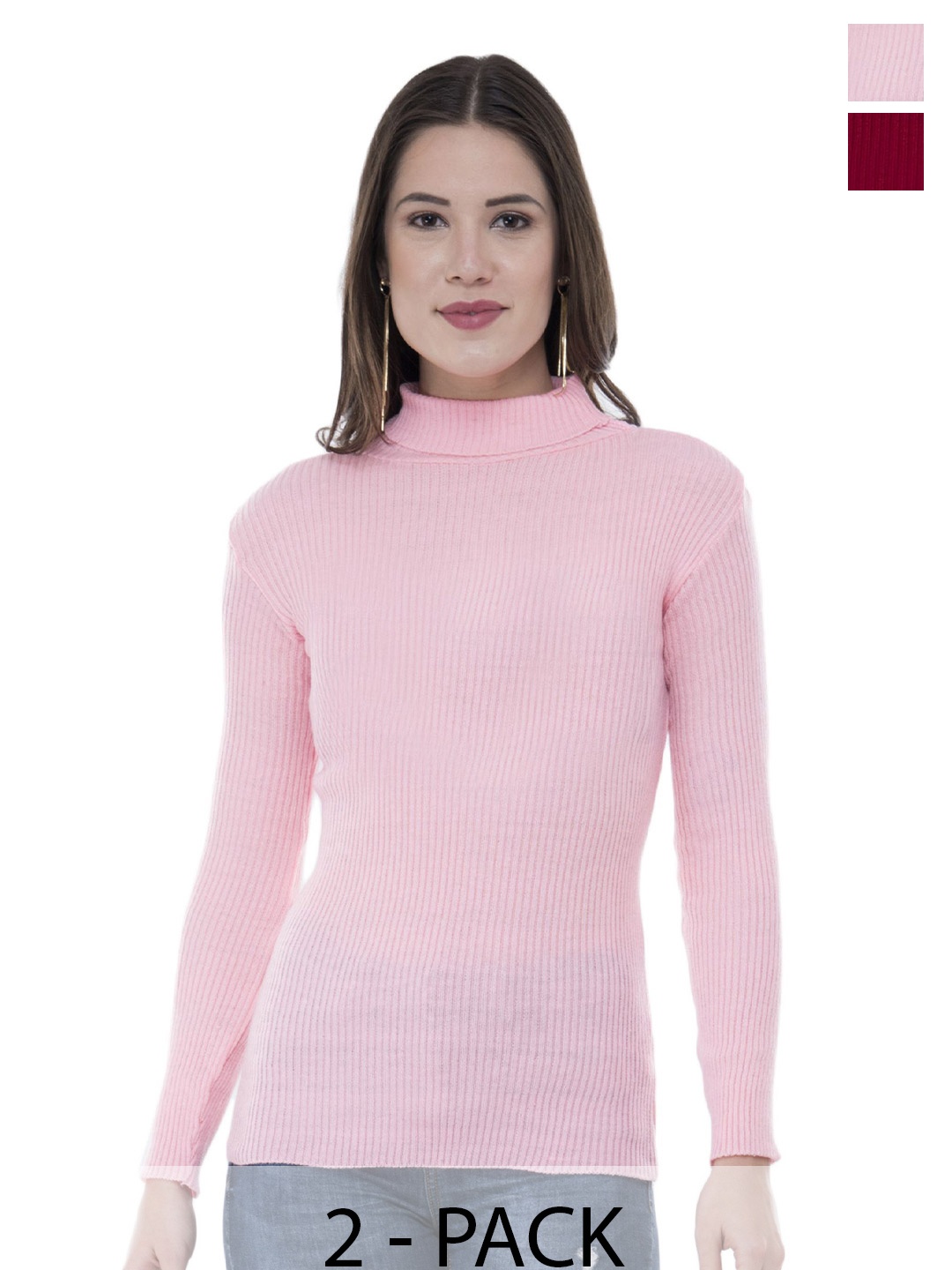 

IndiWeaves Women Pack Of 2 High Neck Pullover, Pink