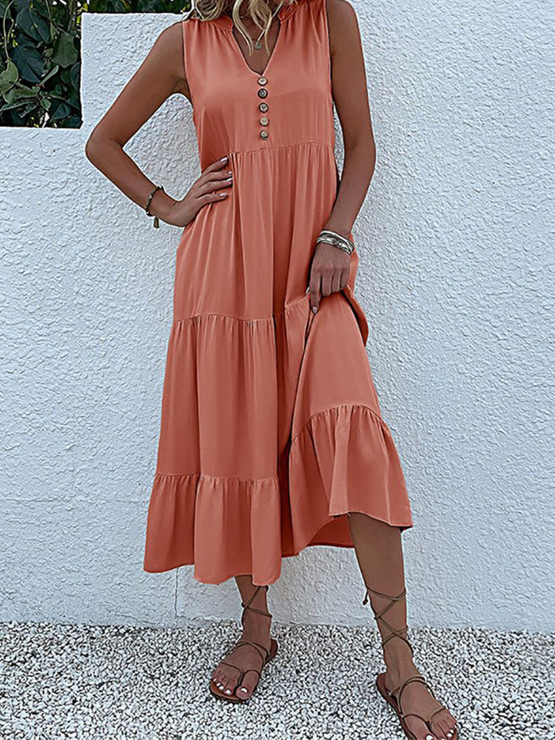 

StyleCast x Revolte Women Tiered A-Line Midi Dress, Orange