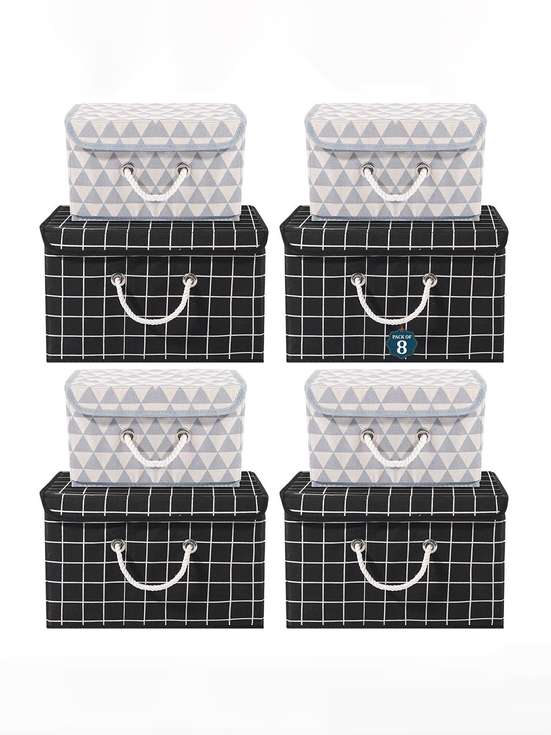 

Kuber Industries Black Set of 8 Reusable Drawer Organiser Printed Storage Basket