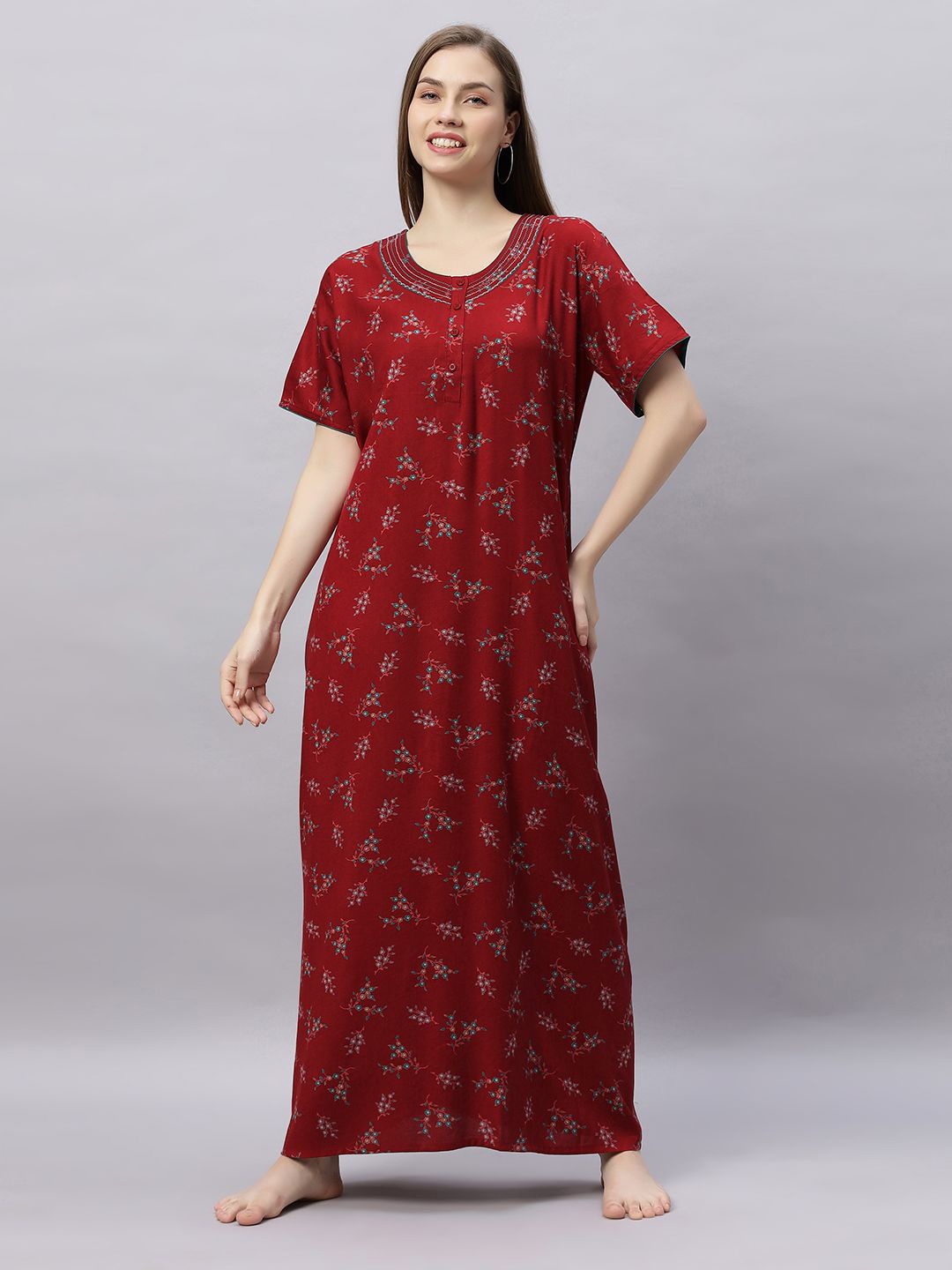 

QUIRA Printed Maxi Nightdress, Maroon