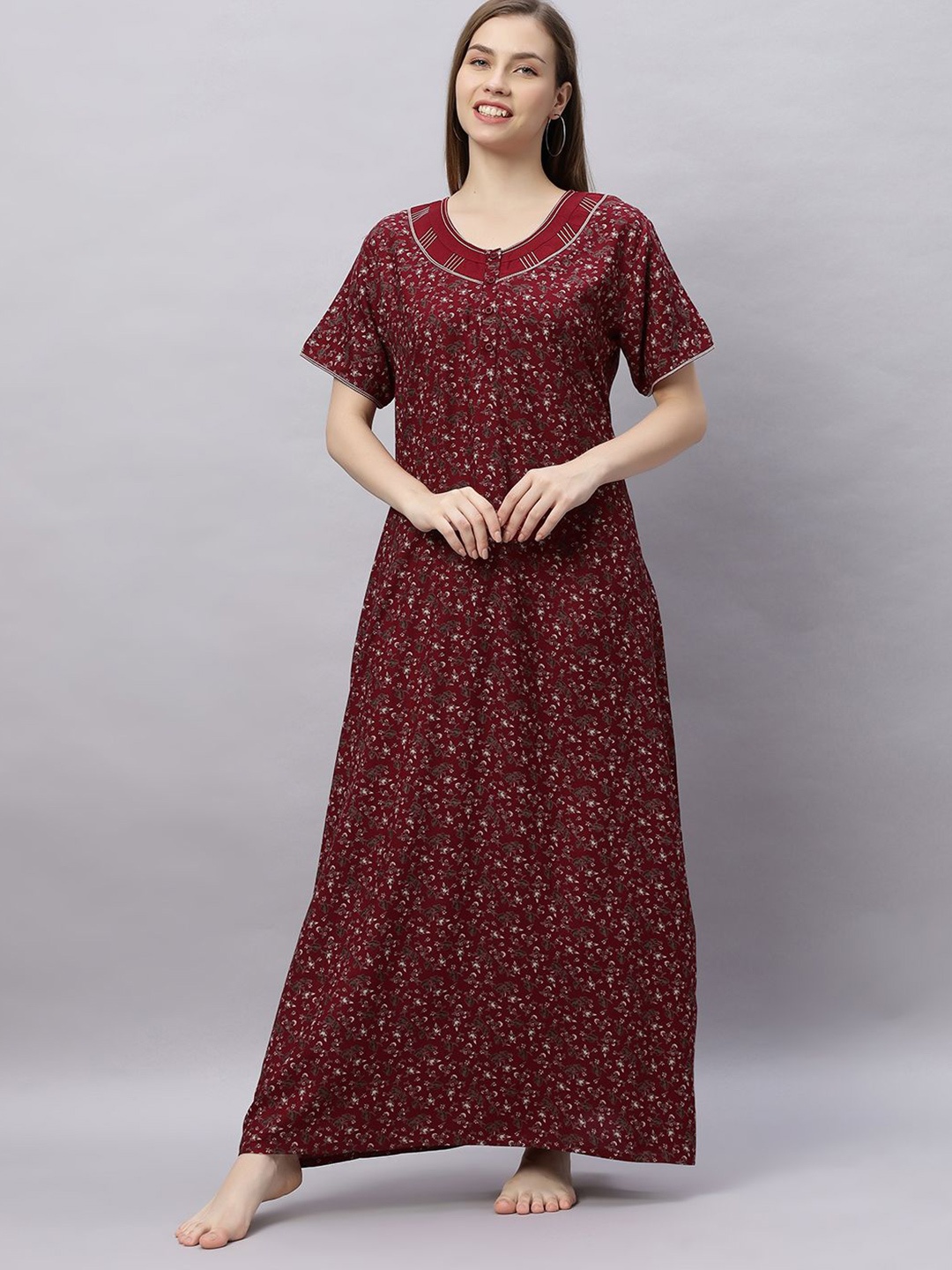 

QUIRA Printed Maxi Nightdress, Maroon