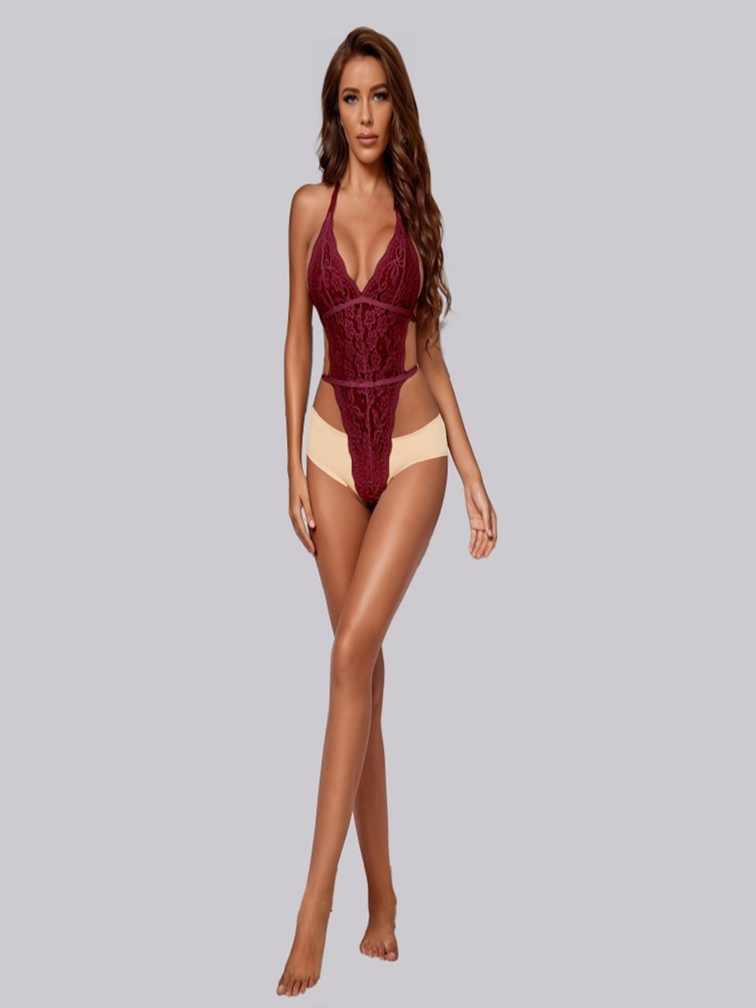 

BILLEBON Halter Neck Baby Doll with High-Low, Maroon