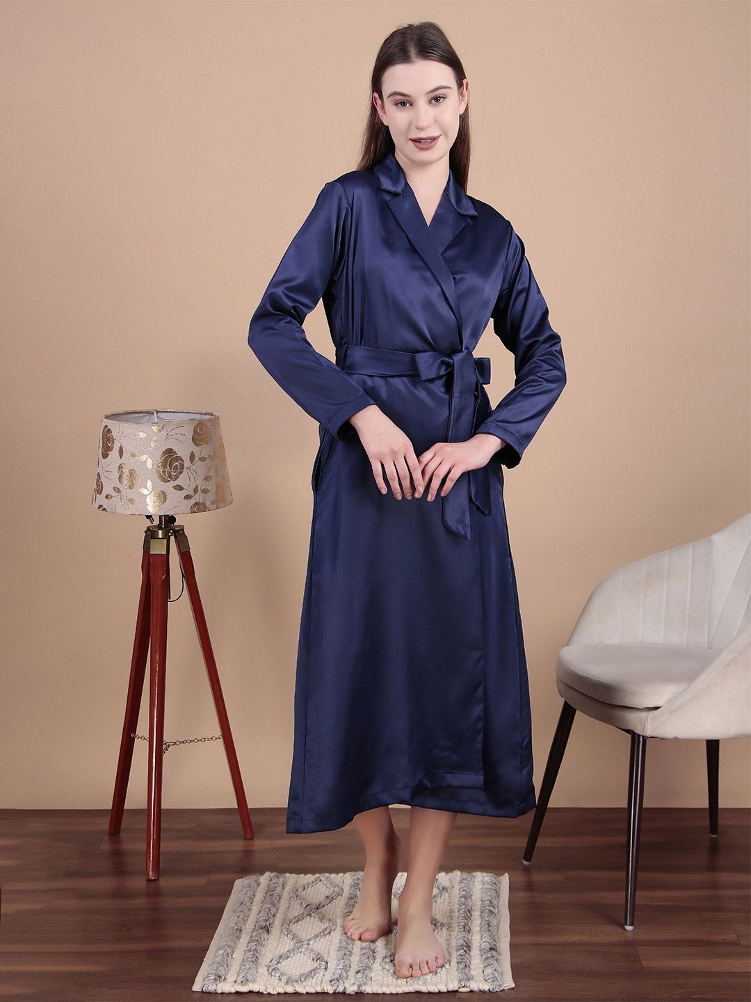 

Bella Babe by SK Women Long Satin Robe, Blue