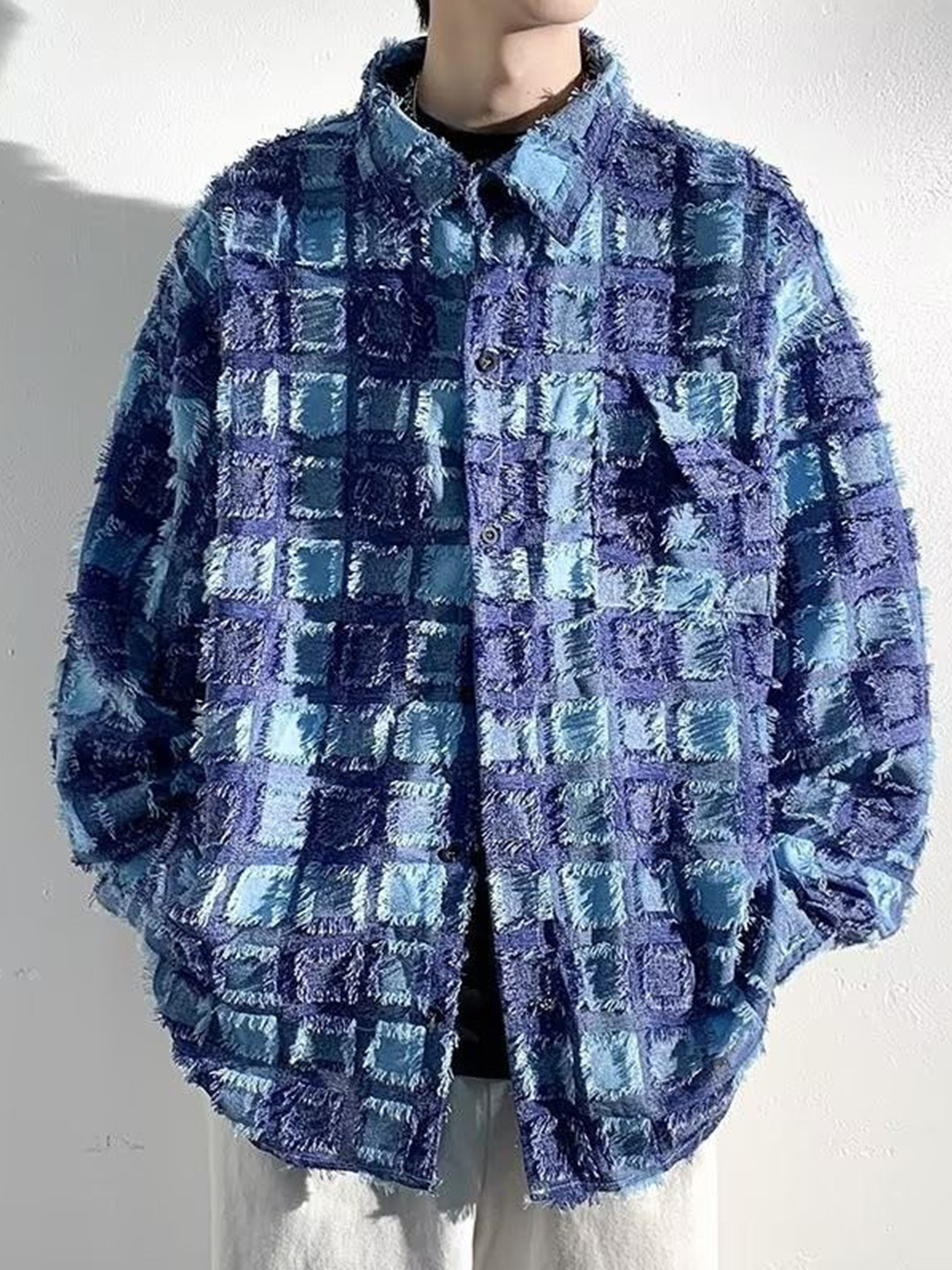 

StyleCast Men Oversized Fit Spread Collar Textured Casual Shirt, Blue