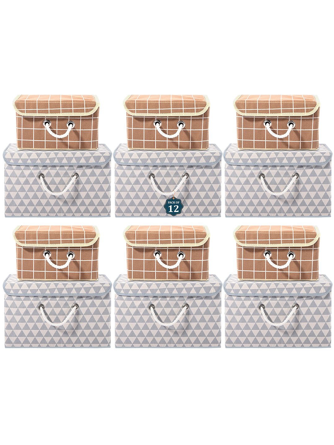 

Kuber Industries Grey Set of 12 Reusable Drawer Organiser Printed Storage Basket