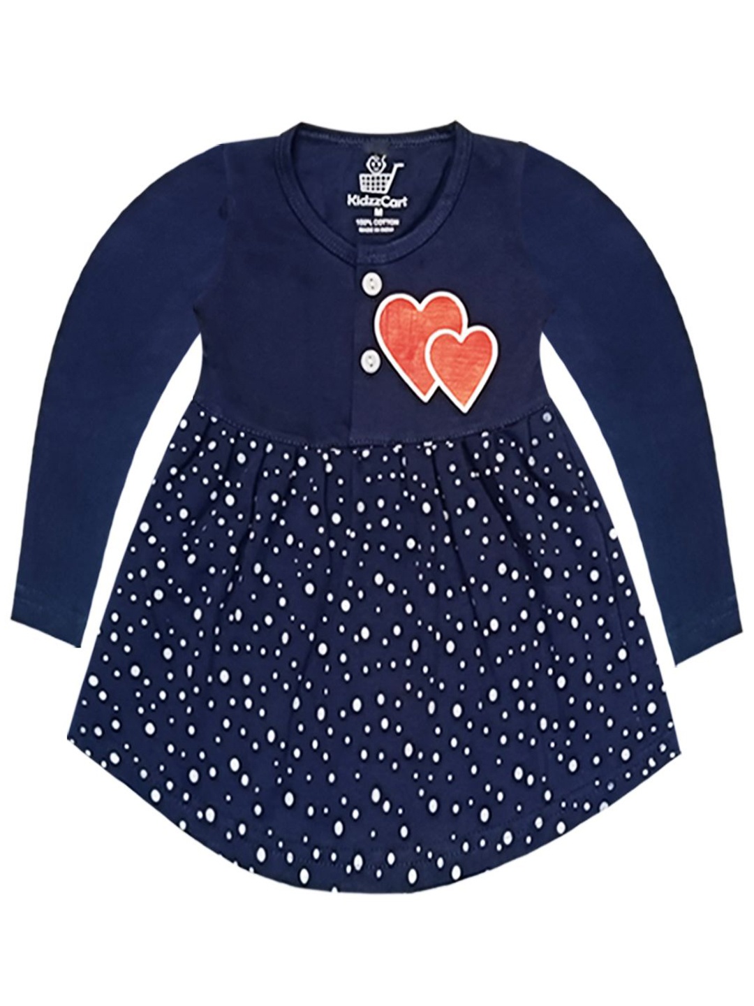 

KidzzCart Girls Polka Dots Printed Fit & Flare Cotton Dress, Navy blue