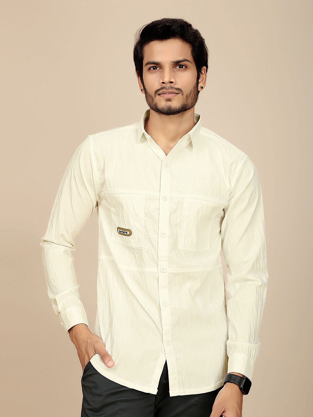 

JOSE N POSE Men Premium Tailored Fit Spread Collar Solid Cotton Casual Shirt, Off white