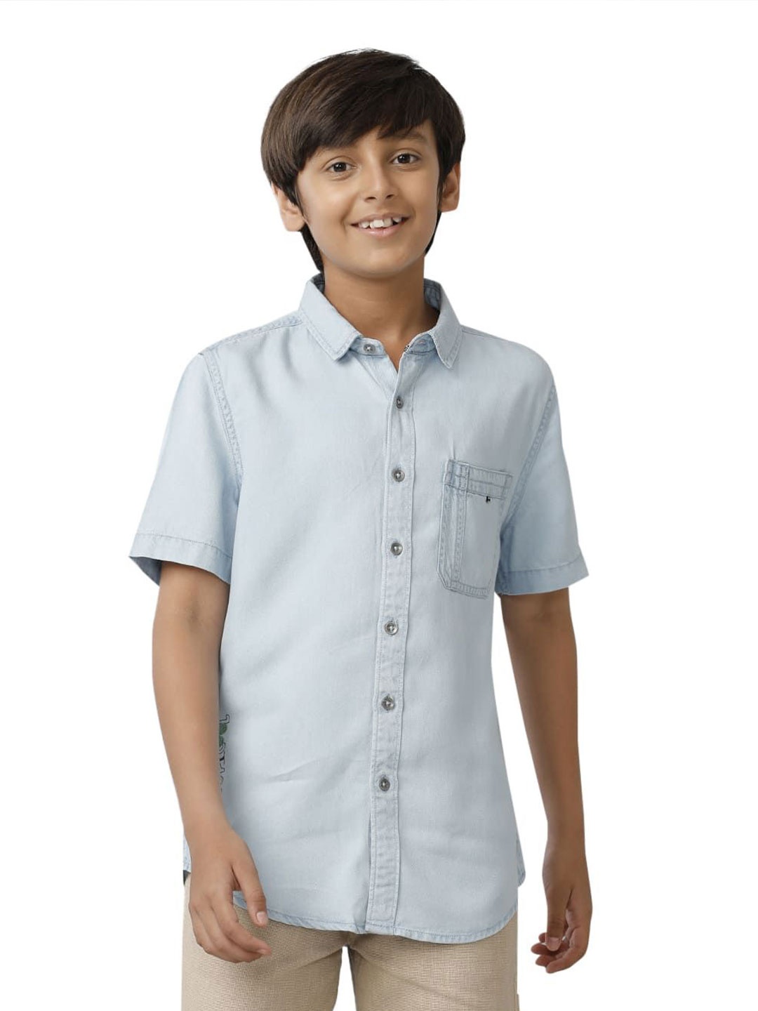 

UNDER FOURTEEN ONLY Boys Spread Collar Solid Cotton Formal Shirt, Blue