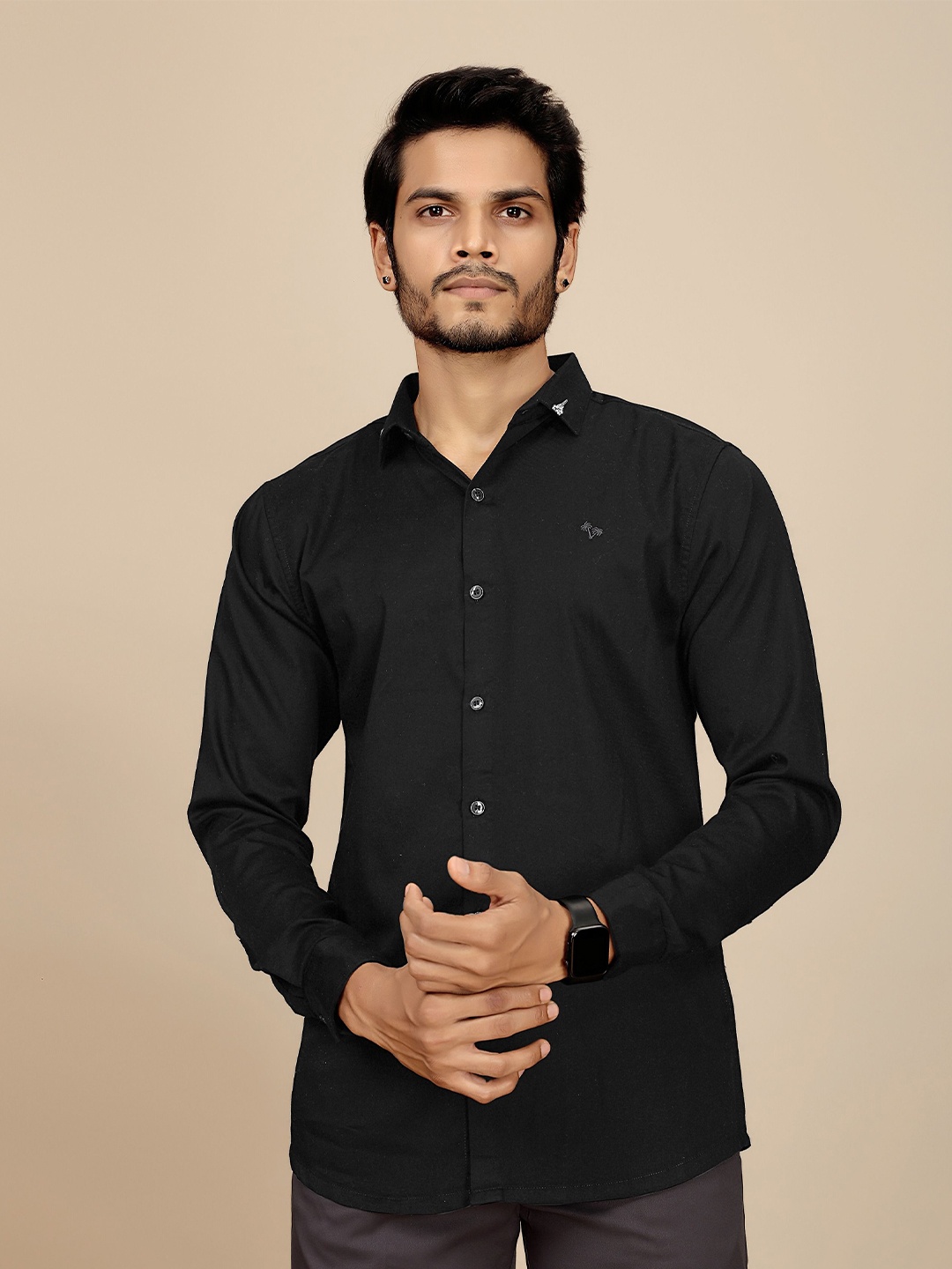 

JOSE N POSE Men Premium Tailored Fit Spread Collar Solid Satin Casual Shirt, Black