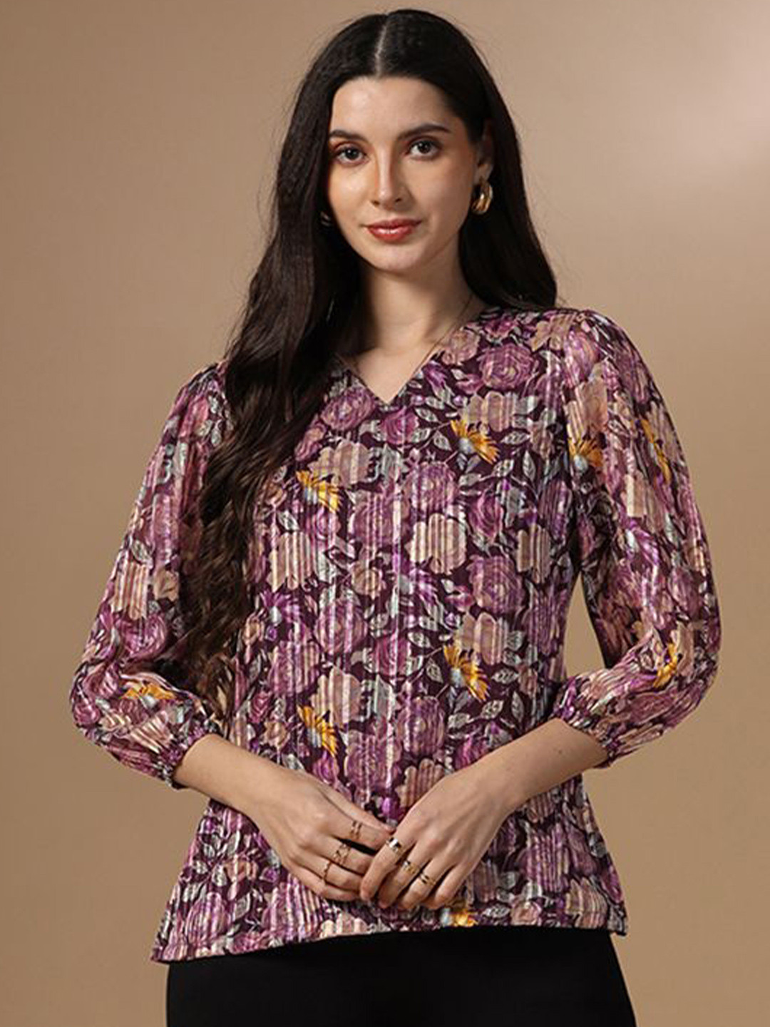 

Moda Rapido Women Floral Printed Georgette Top, Purple