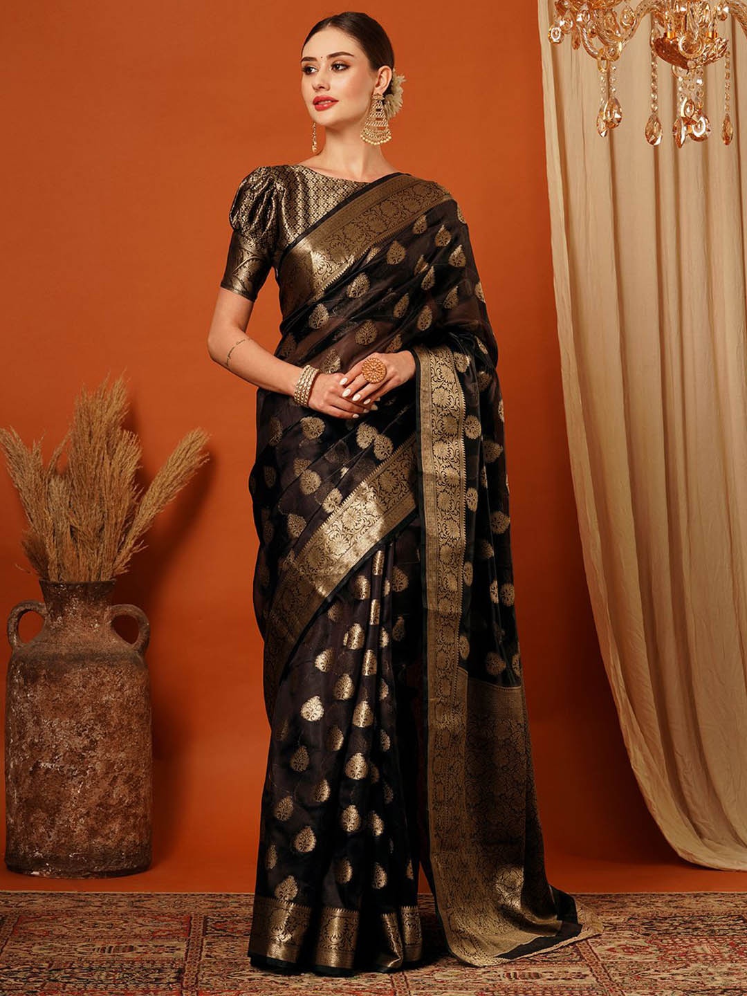 

yourwish Woven Design Zari Banarasi Saree, Brown