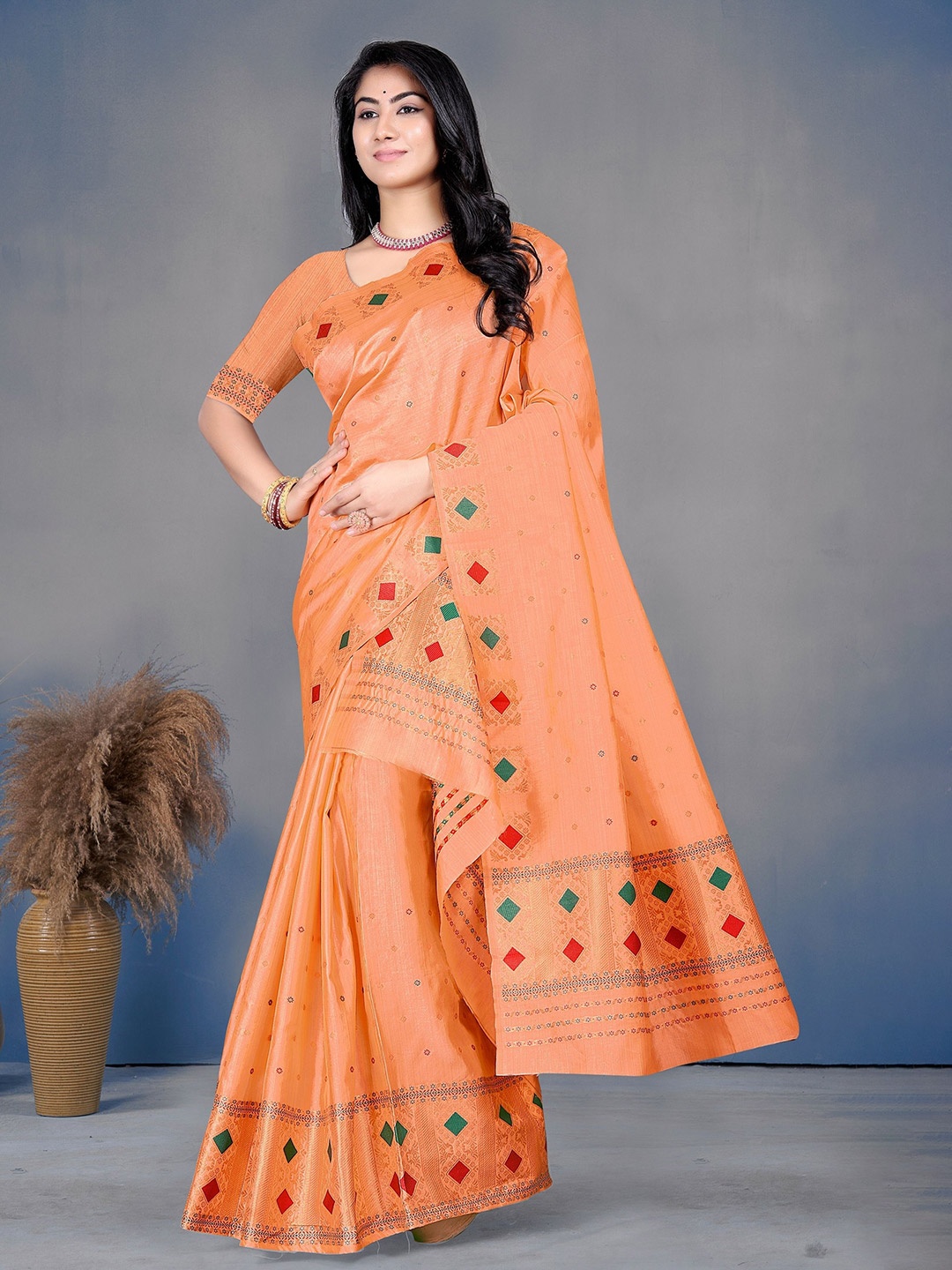 

KAMDAR Women Semi Dyed Assamese Jharna Mekhela Sador, Peach