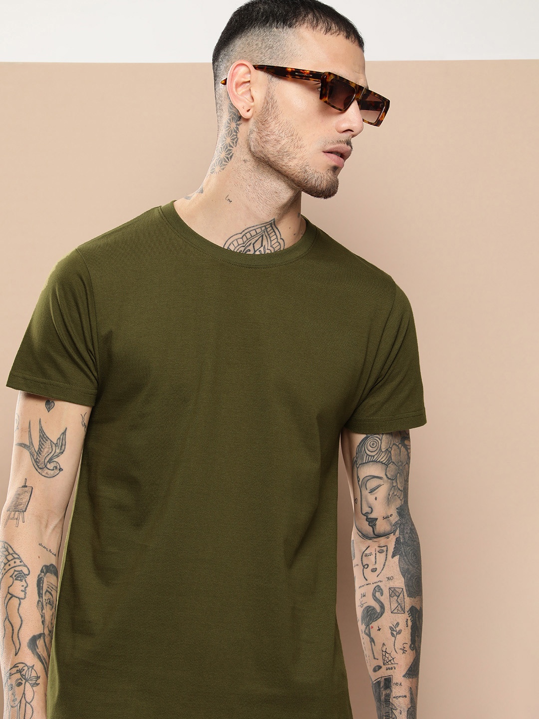 

Difference of Opinion Men Pure Cotton T-shirt, Olive