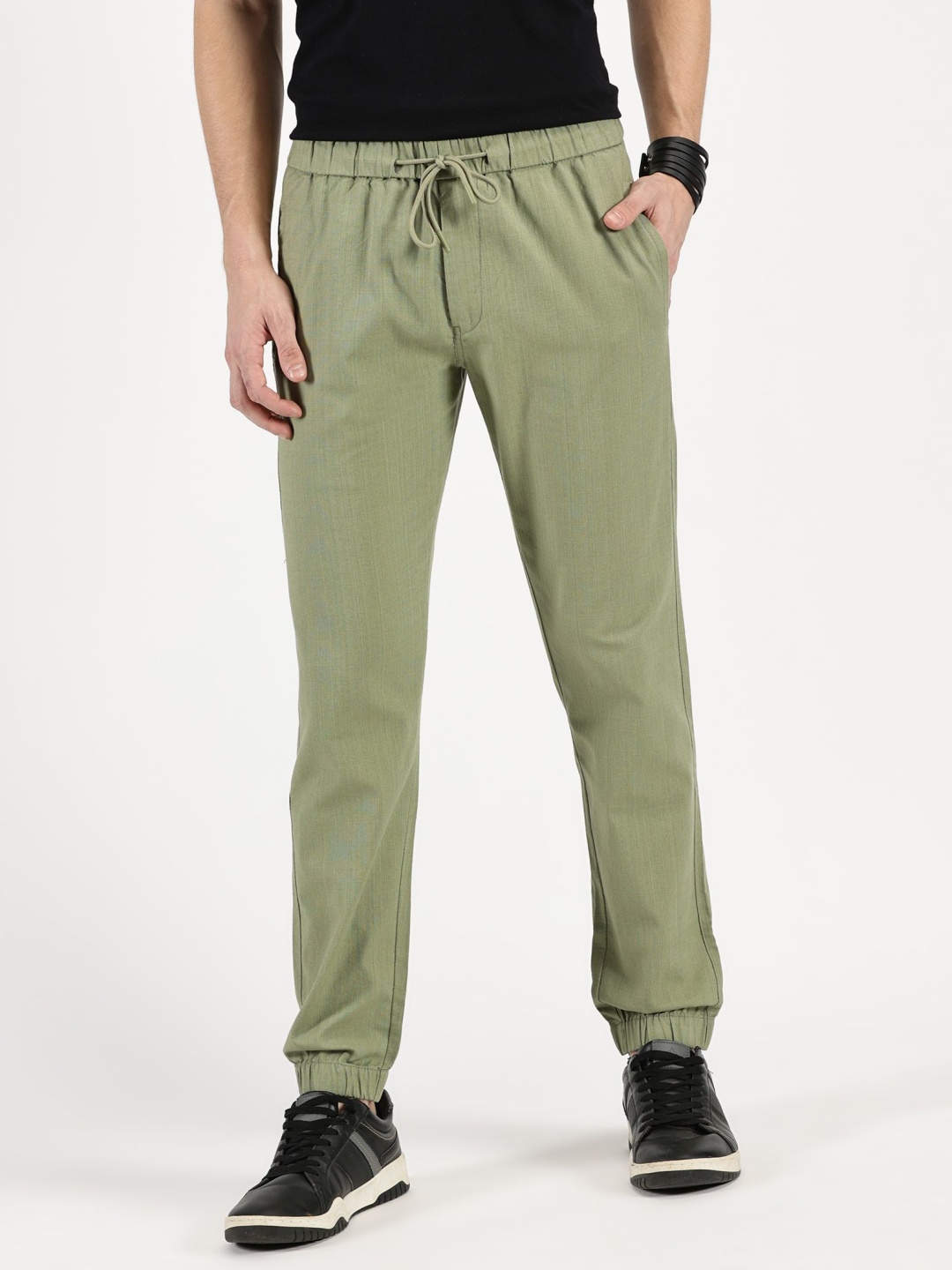 

RAVINIK Men Classic Straight Fit Cotton Joggers, Olive