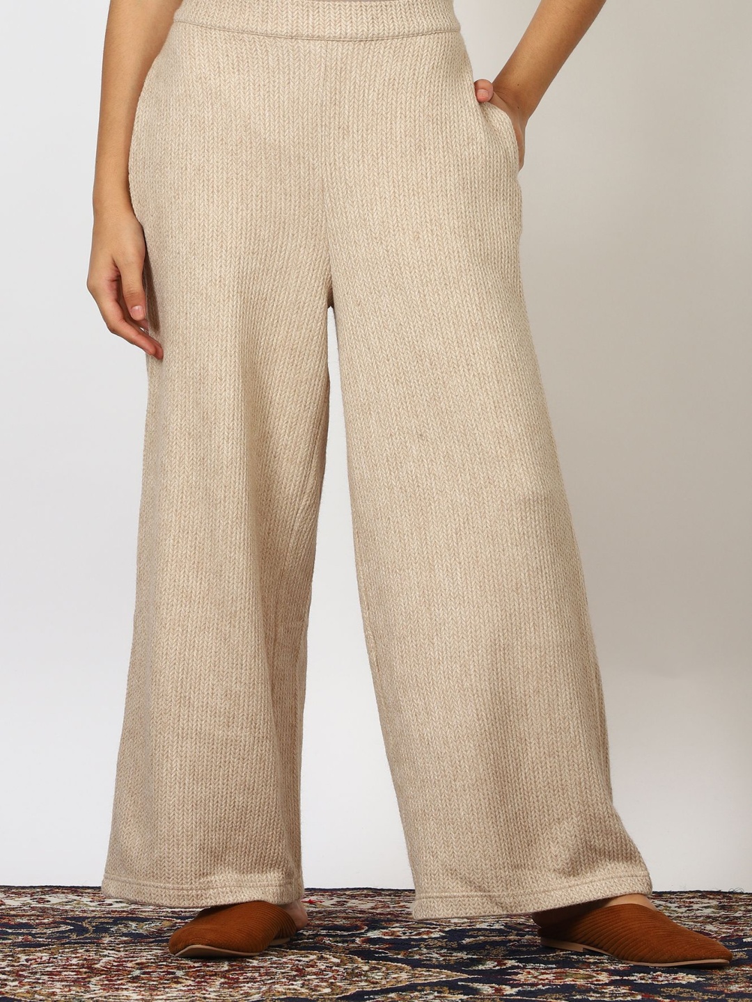 

W Women Slip-On Regular Trousers, Beige