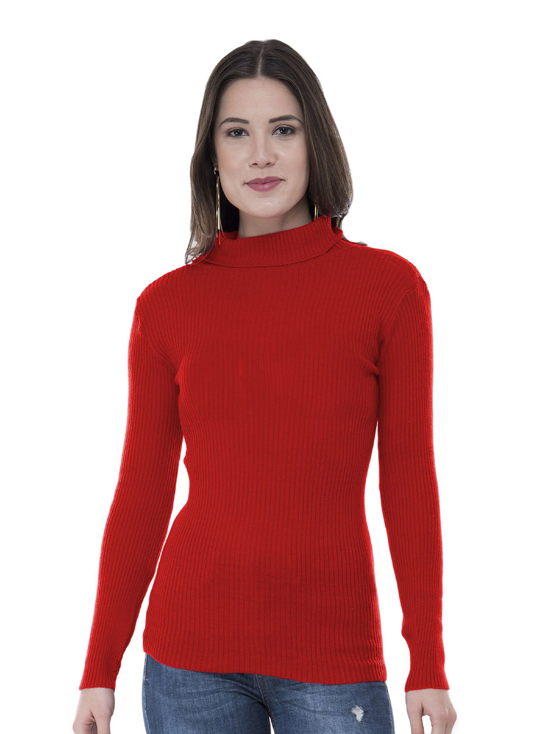 

IndiWeaves Women Turtle Neck Woollen Pullover, Red