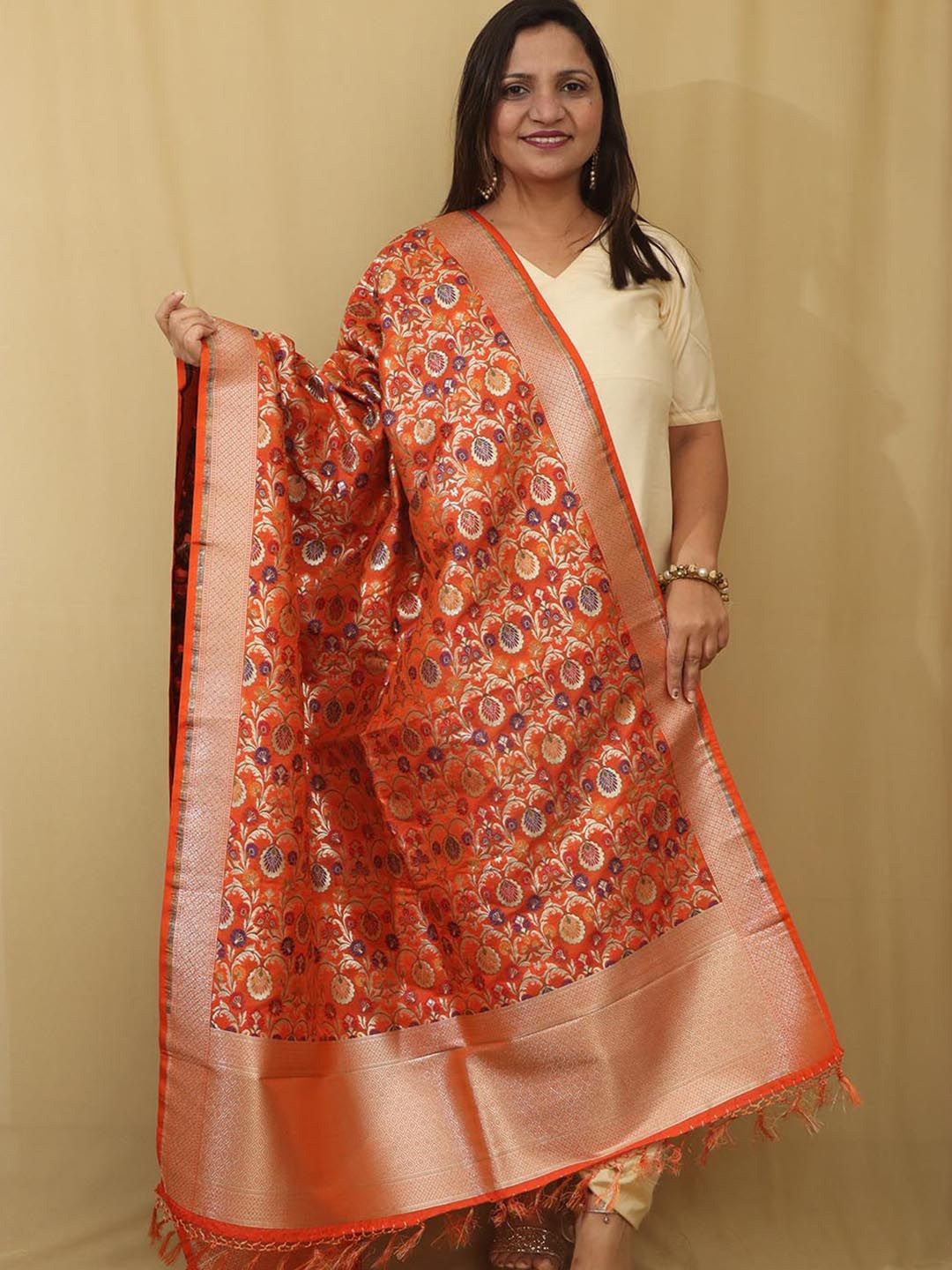 

Luxurionworld Ethnic Motifs Woven Design Dupatta, Orange