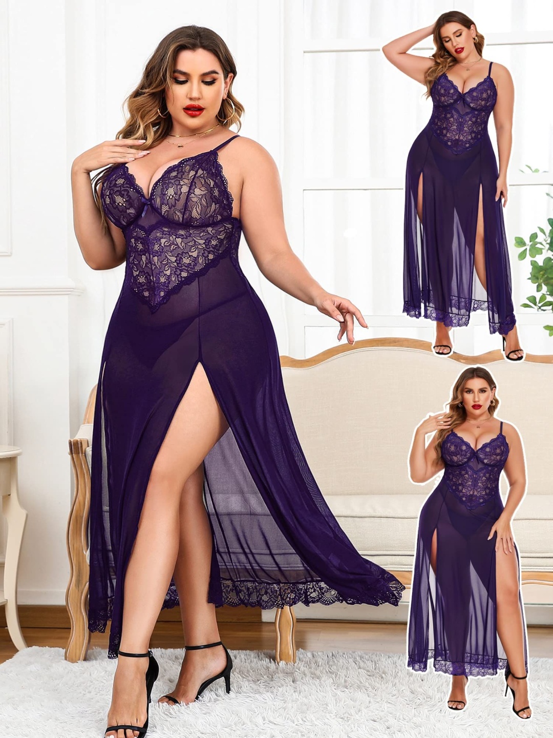 

Beera Lace Embroidered Maxi Baby Doll, Purple