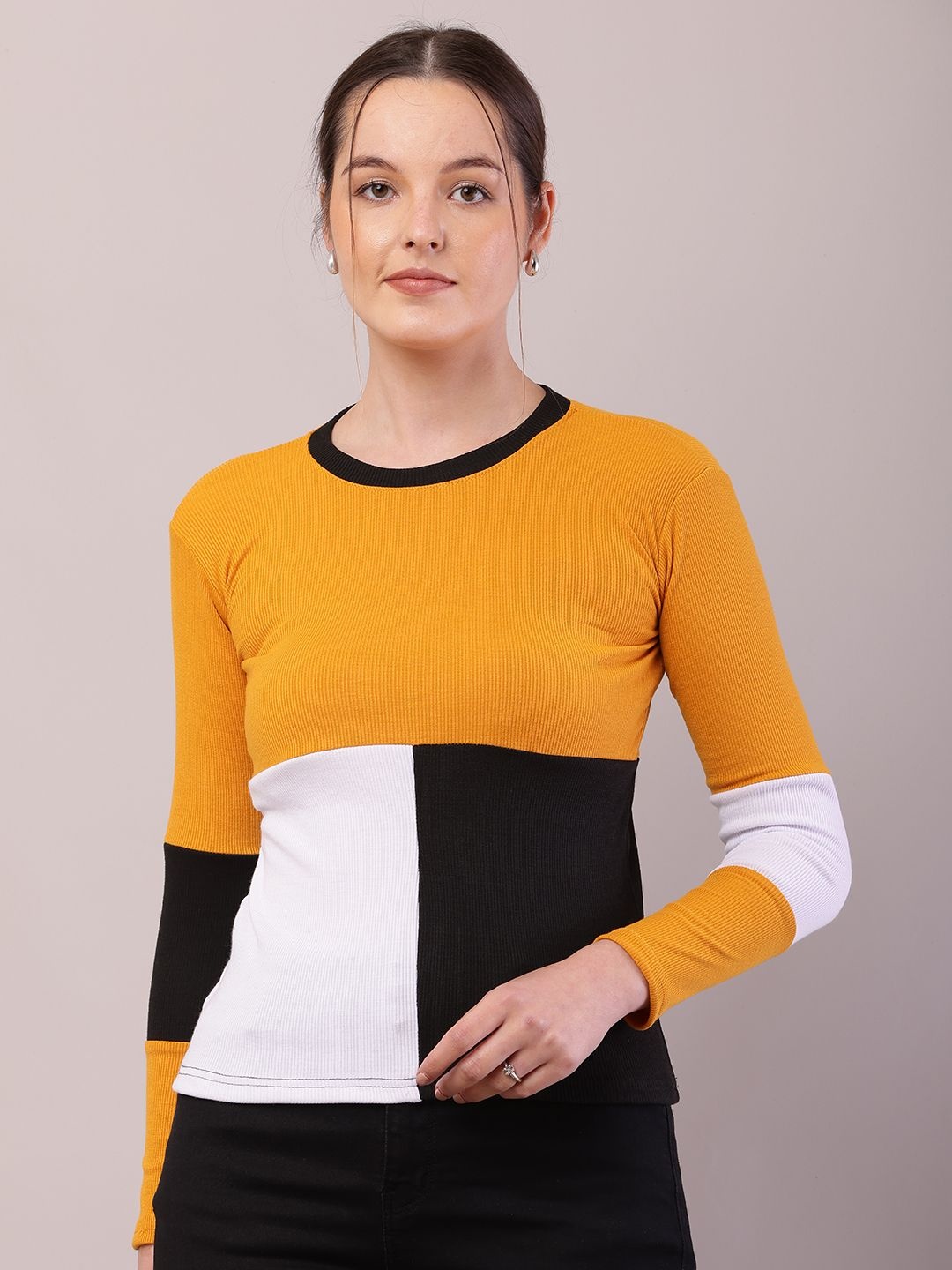 

RiseMax Women Colourblocked Top, Yellow