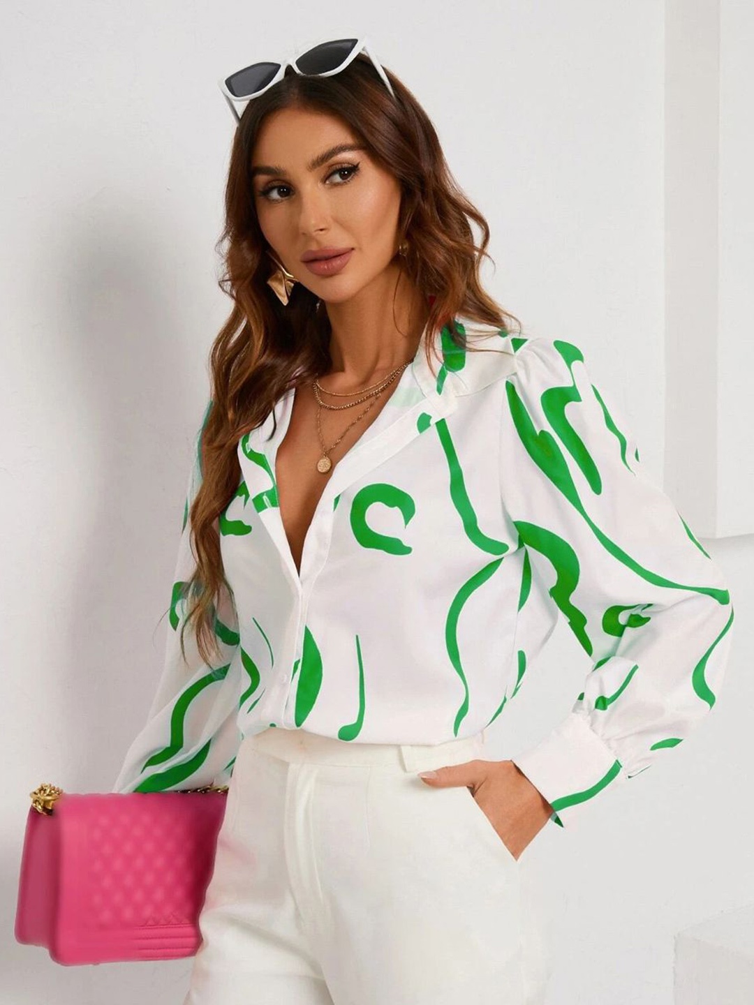 

BAESD Women Relaxed Fit Spread Collar Abstract Printed Cotton Casual Shirt, Green