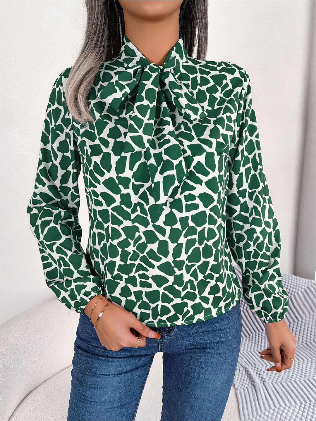 

StyleCast x Revolte Women Printed High Neck Top, Green