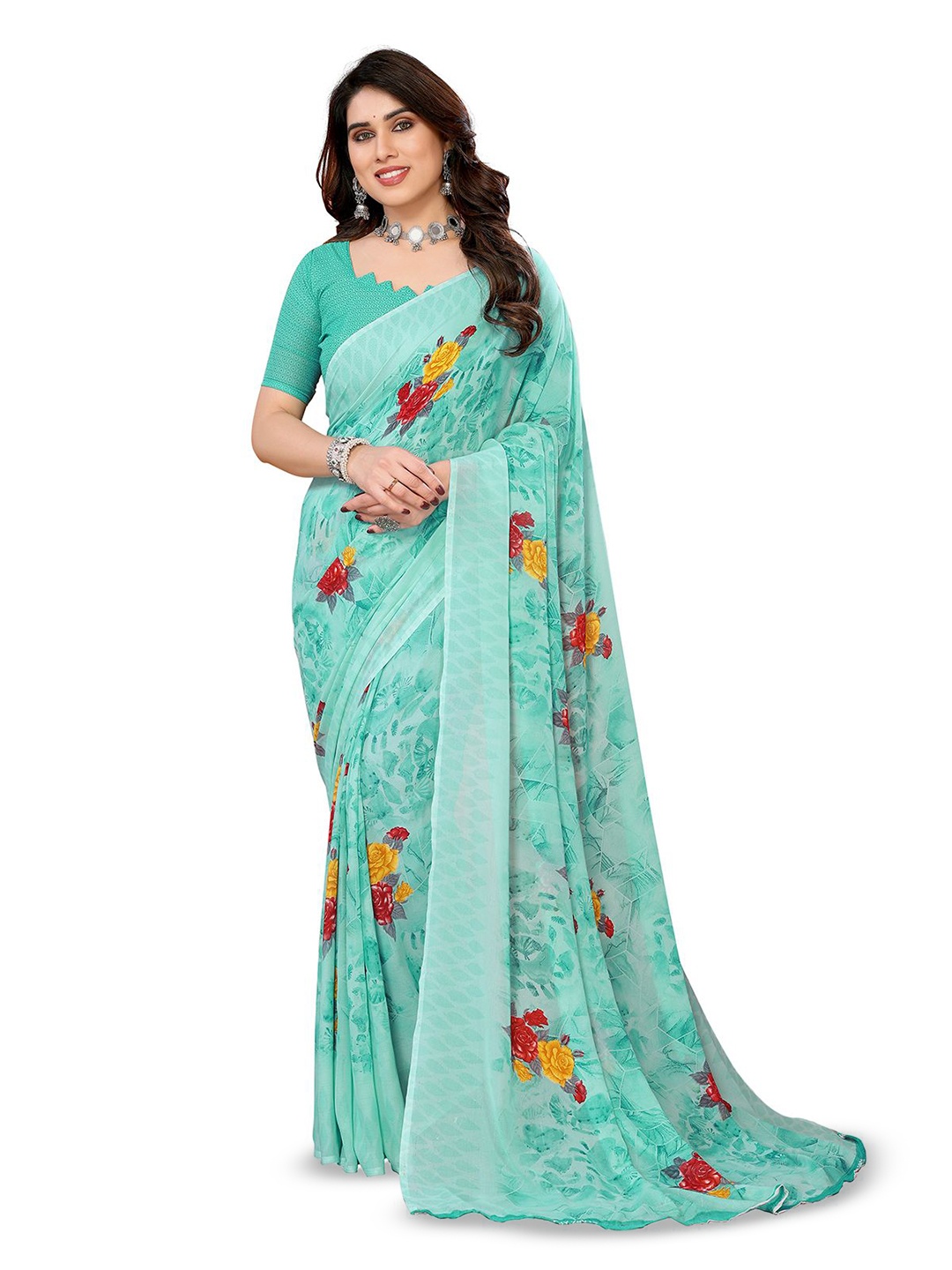 

Moda Rapido Floral Printed Saree, Green