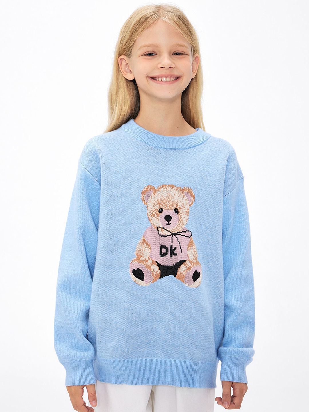 

LULU & SKY Girls Printed Round Neck Pullover, Blue