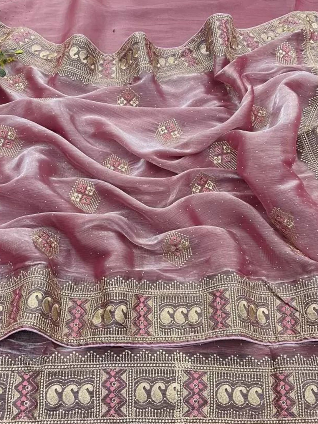 

SAADHVI Embellished Embroidered Organza Designer Saree, Pink