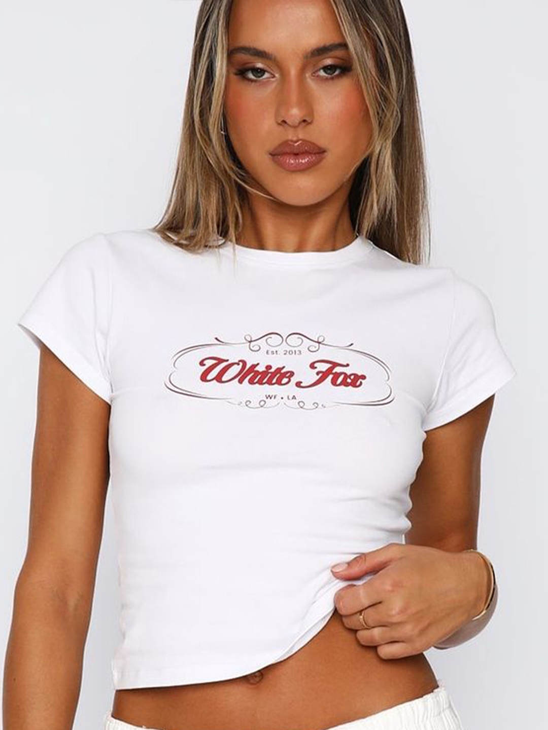 

LULU & SKY Women Typography Printed Crop Top, White